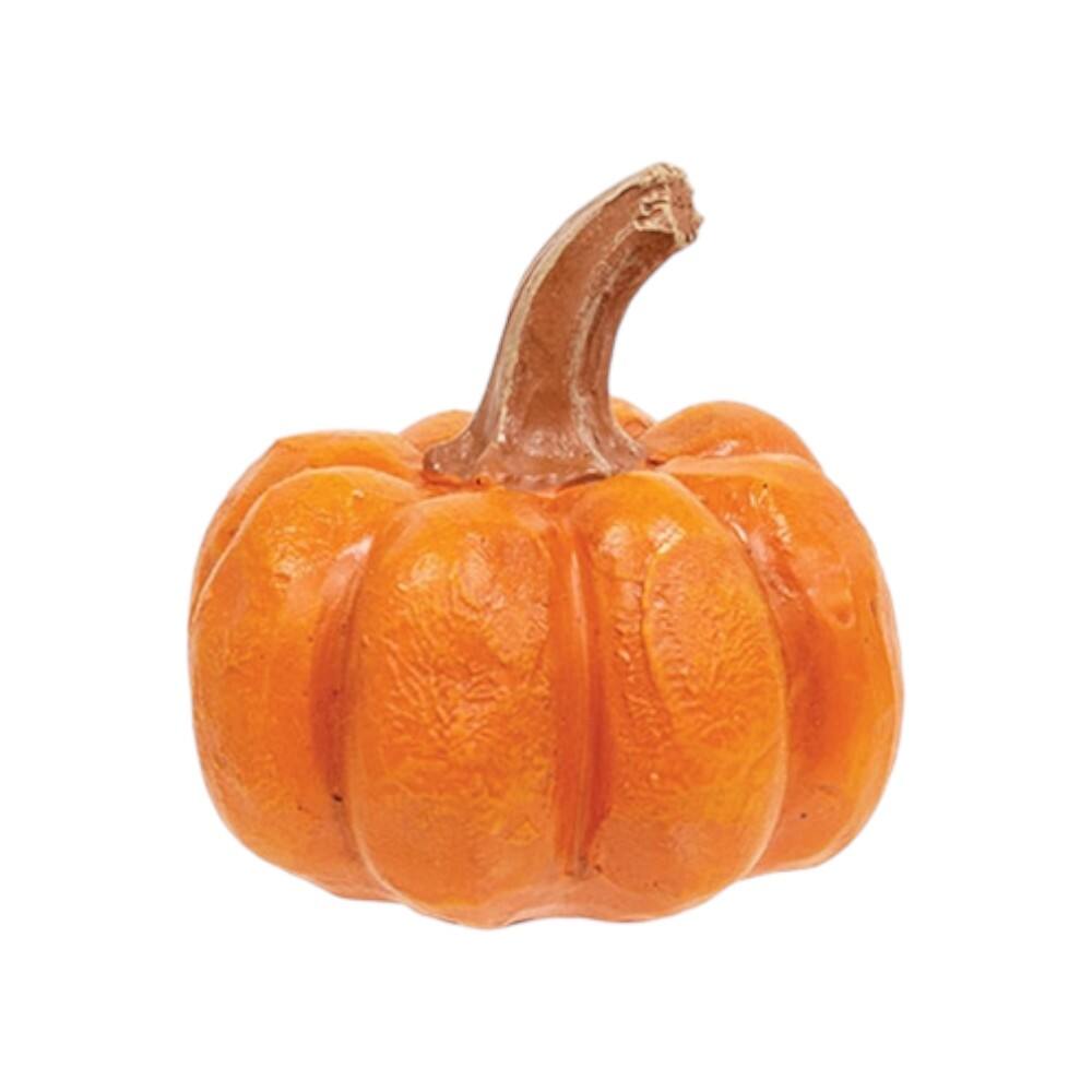 Angle. BreeBe - Resin Carved Look Pumpkin - 2.5"H - 3 Asstd. - Orange, White, Green.