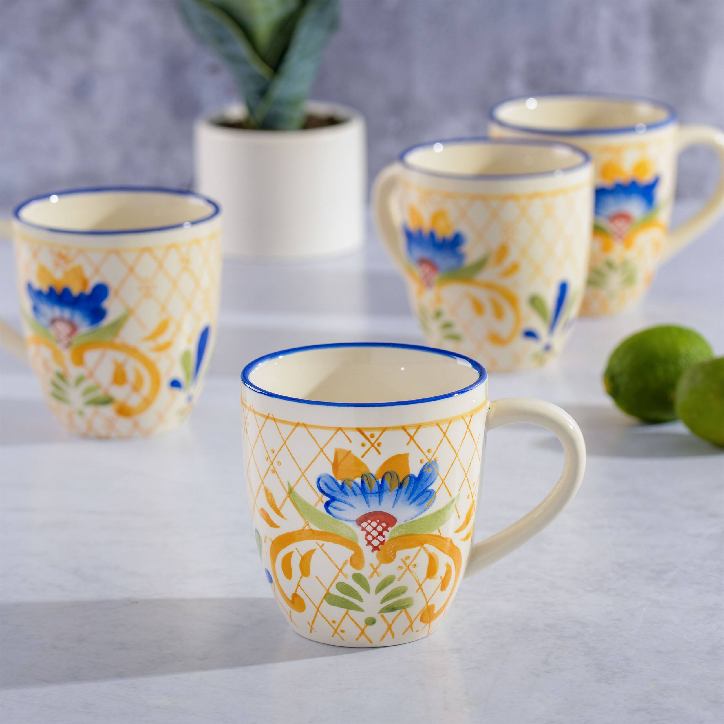Alt View 5. Laurie Gates - Laurie Gates Tierra Tile 4 Piece 17.4 Ounce Hand Painted Stoneware Mug Set - Multi-Color.