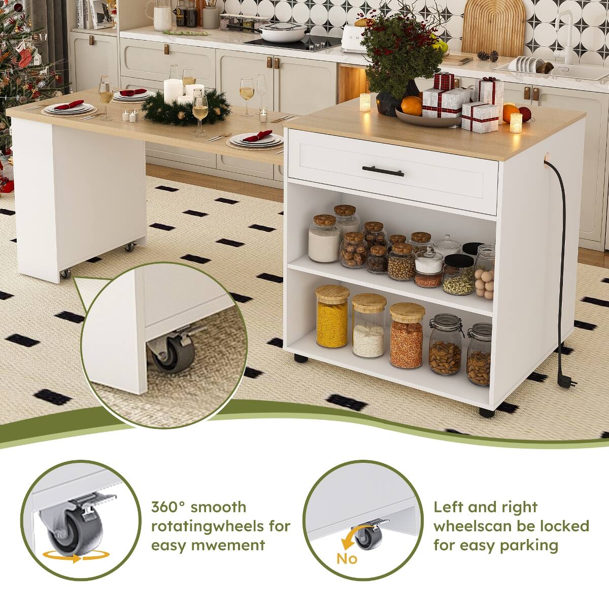 360° smooth rotating wheels for easy movement

Left and right wheels can be locked for easy parking