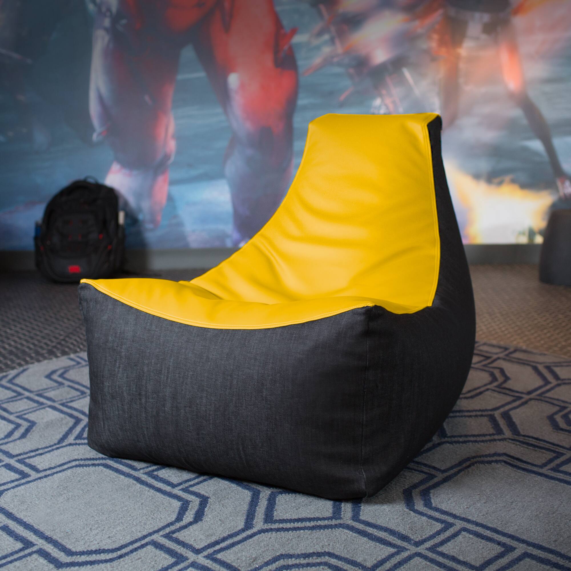 Back. Jaxx - Jaxx Pixel Gamer Chair - Game Room / Home Theater Bean Bag Chair, Yellow - Yellow.