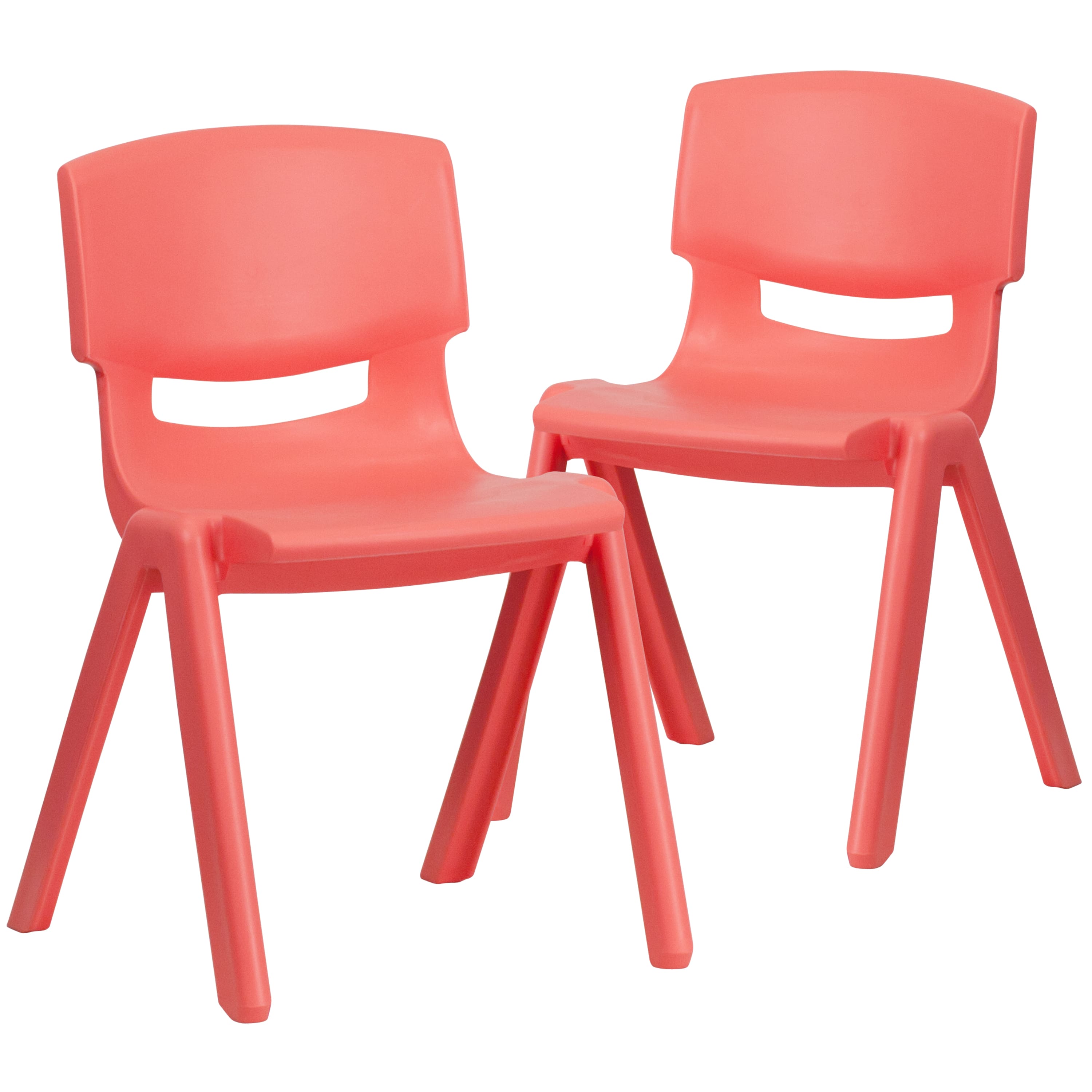 Emma + Oliver - 2 Pack Plastic Stack School Chair with 13.25"H Seat, K-2 School Chair - Red