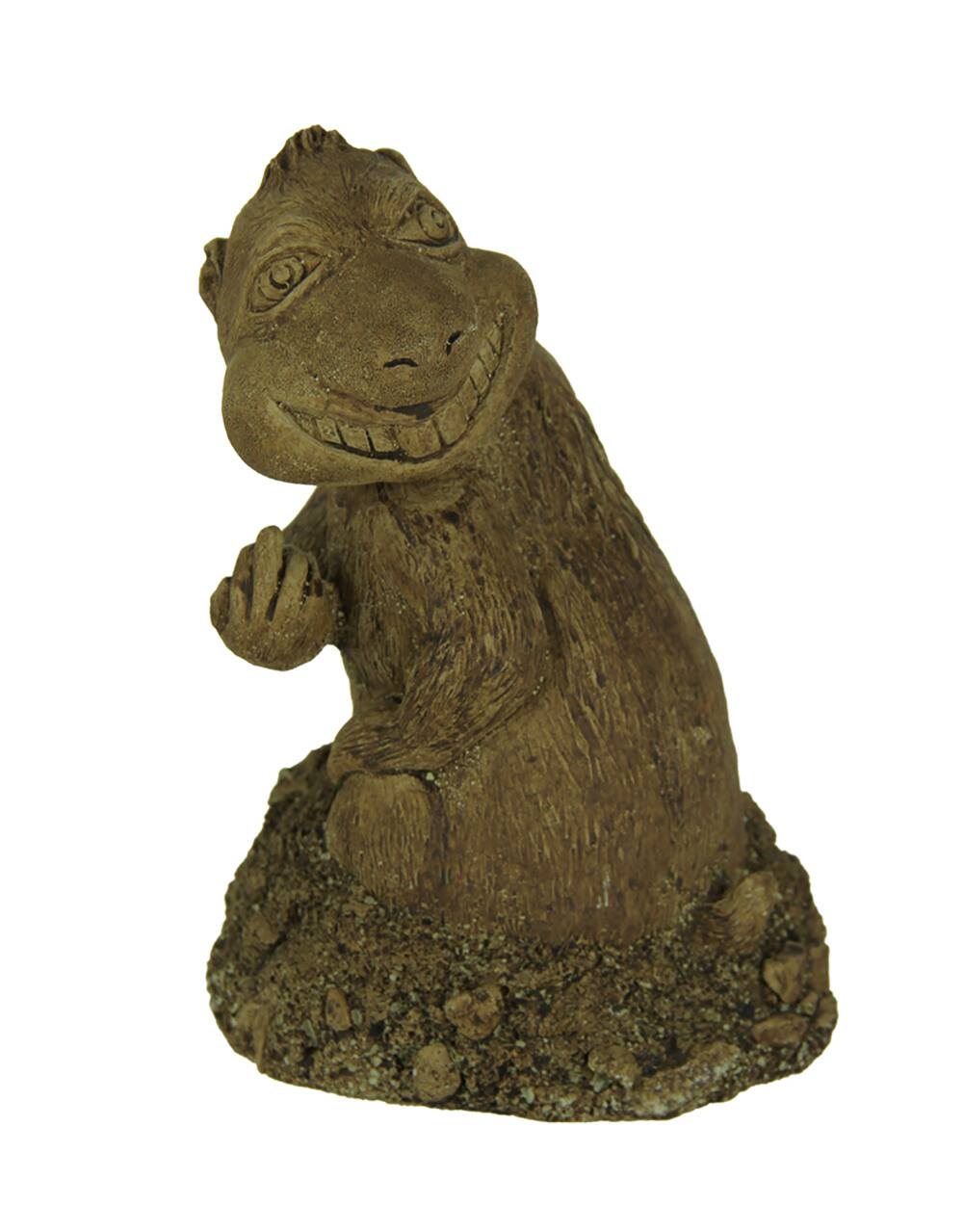Front. Designer Stone - Digger the Digging Gopher Bird Finger Yard or Garden Statue - Brown.