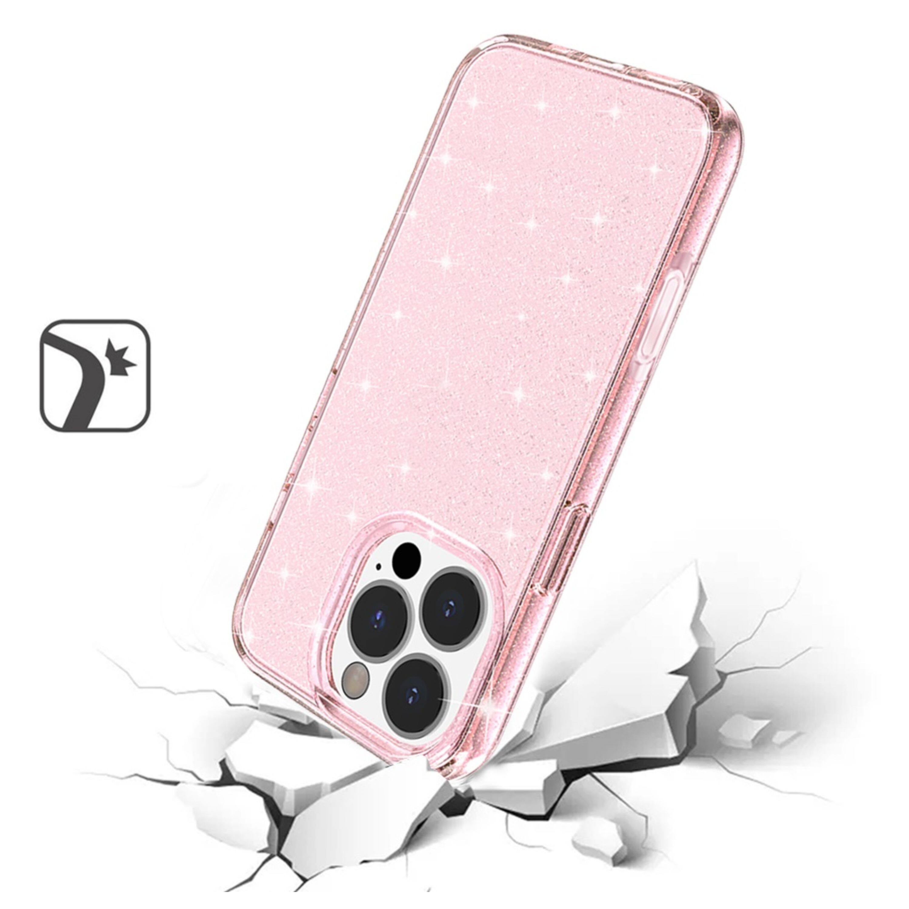 Left. Kitcheniva - Translucent Glitter 3mm Thick Phone Case With Tempered Glass For iPhone 16 Pro Max Pink - Pink.