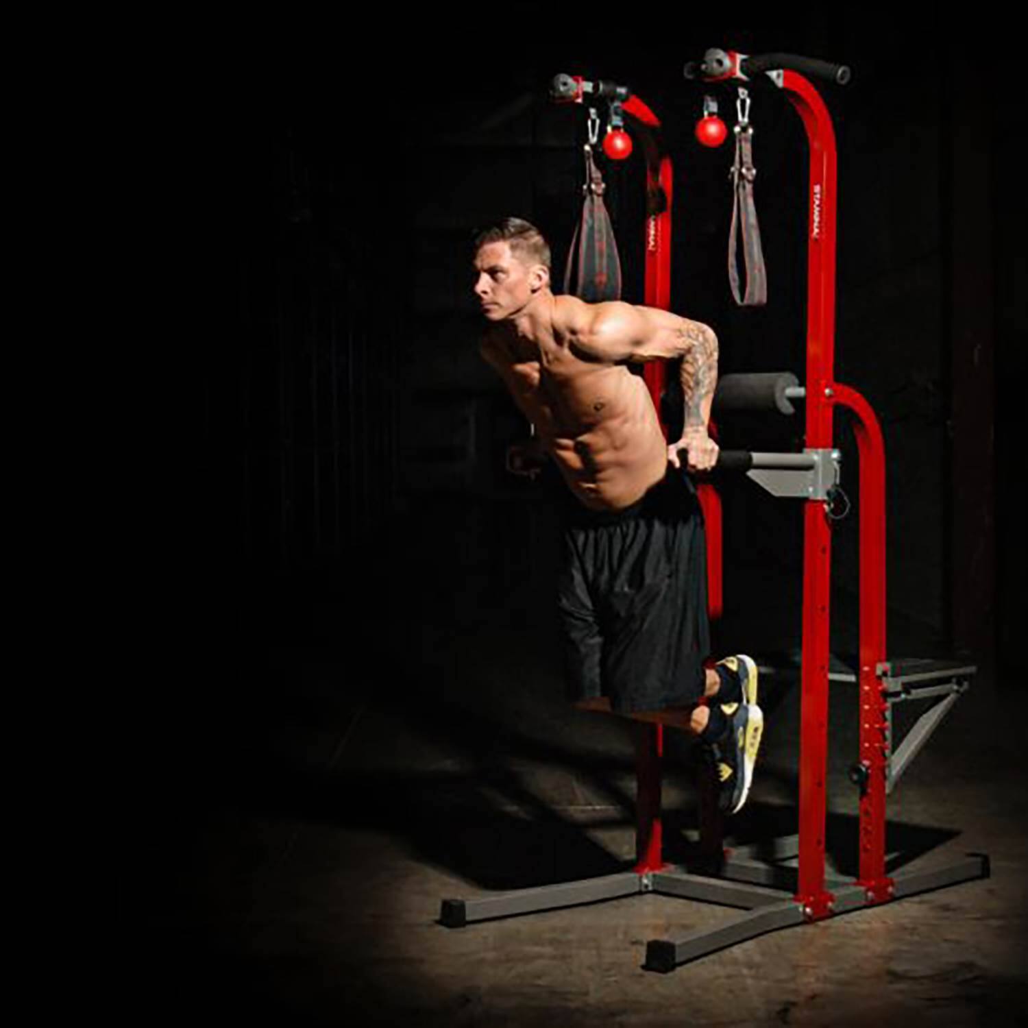 Alt View 4. Stamina Products - Stamina X Fortress Power Tower Home Gym Pull Up Fitness Workout Station, Red - Red/Black.
