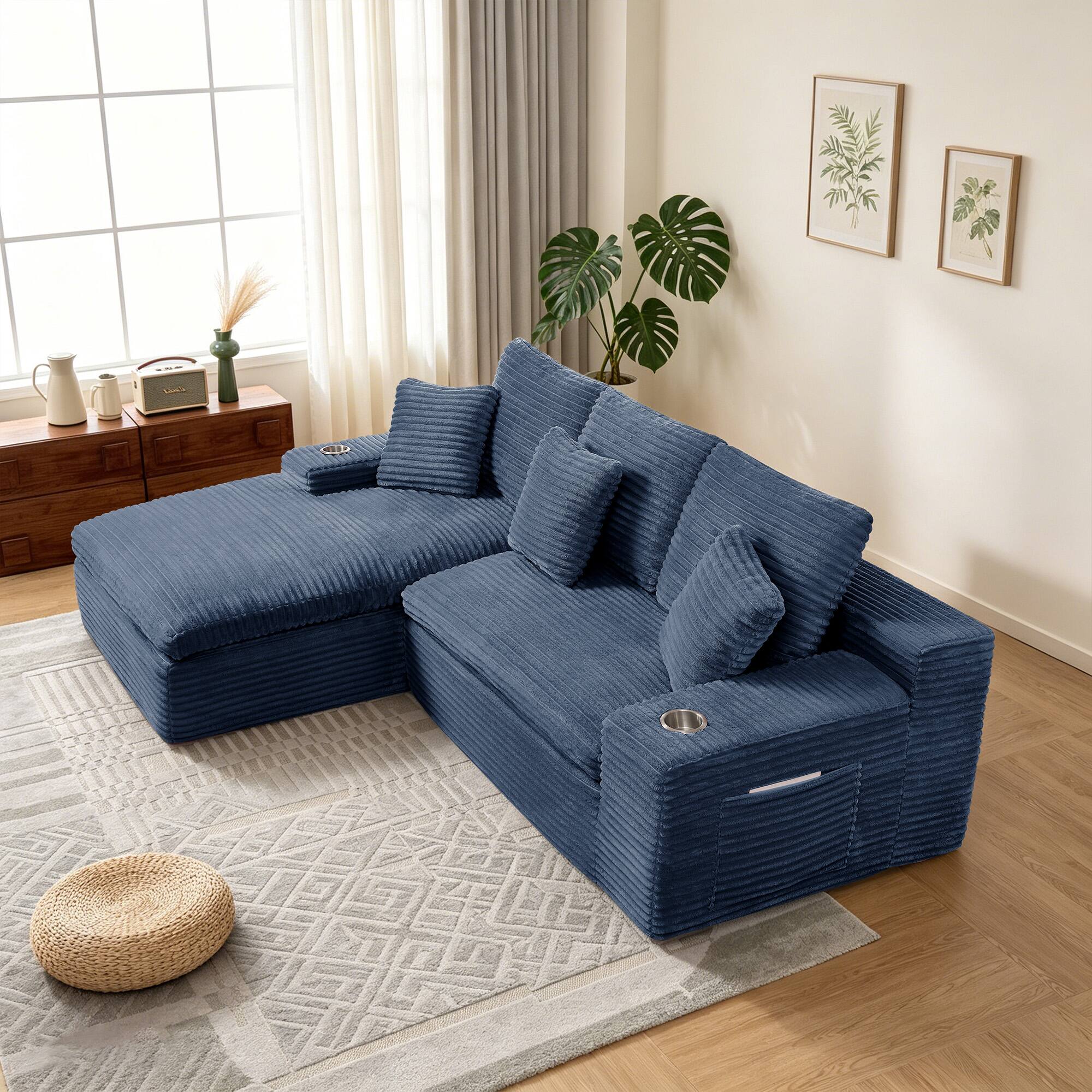 Angle. Electra Tech Xpress - 98" Cloud Sectional Couch with Deep Seat,Boneless L Shape Sofa Couch for Living Room Bedroom, No Assembly Require - Blue.