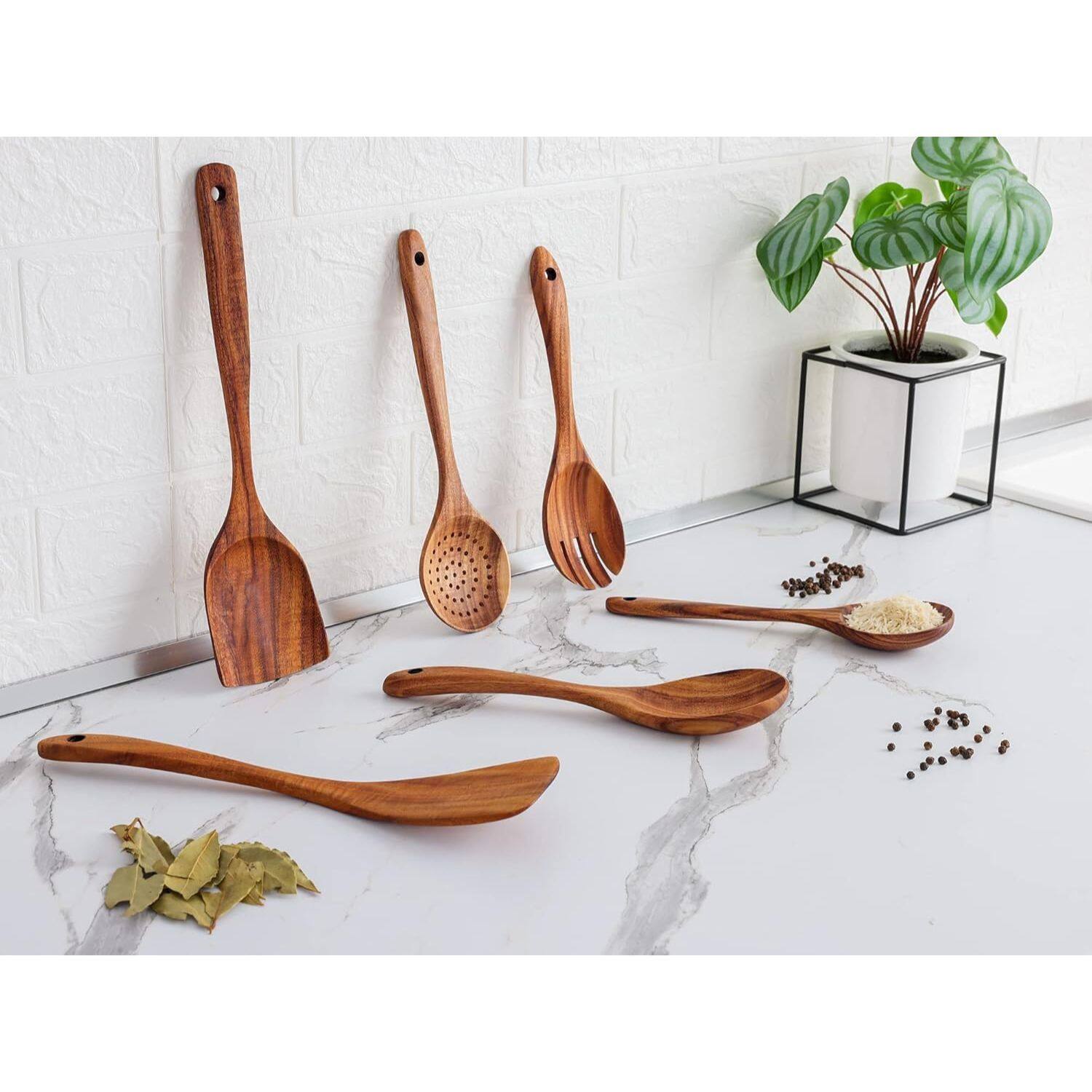 Alt View 3. Zulay Kitchen - Zulay Kitchen 6-Piece Wooden Cooking Spoons Set with Comfort Grip - Brown.