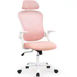 Sweetcrispy - Ergonomic Mesh Office Chair, Swivel Computer Desk Chair with Headrest and Adjustable Armrests - Pink