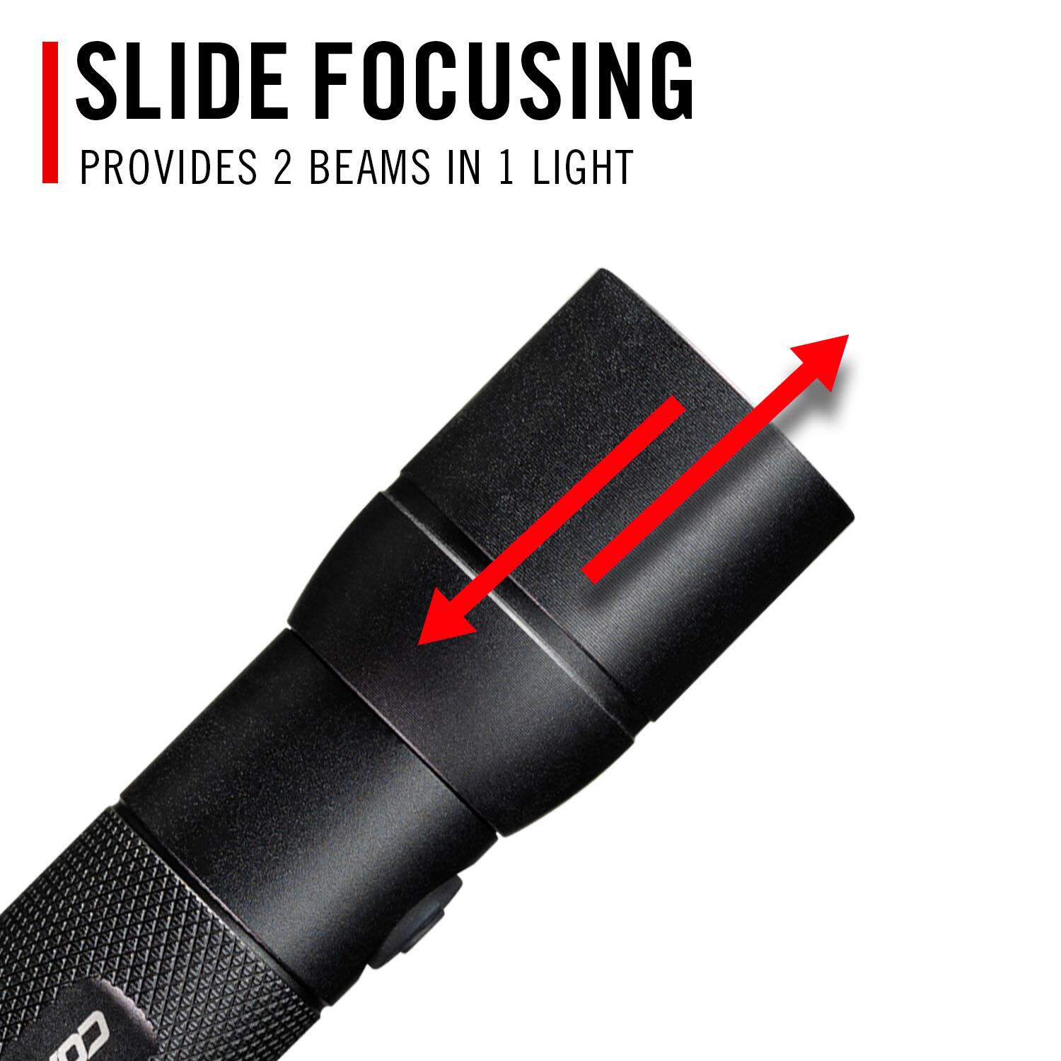 SLIDE FOCUSING  
PROVIDES 2 BEAMS IN 1 LIGHT