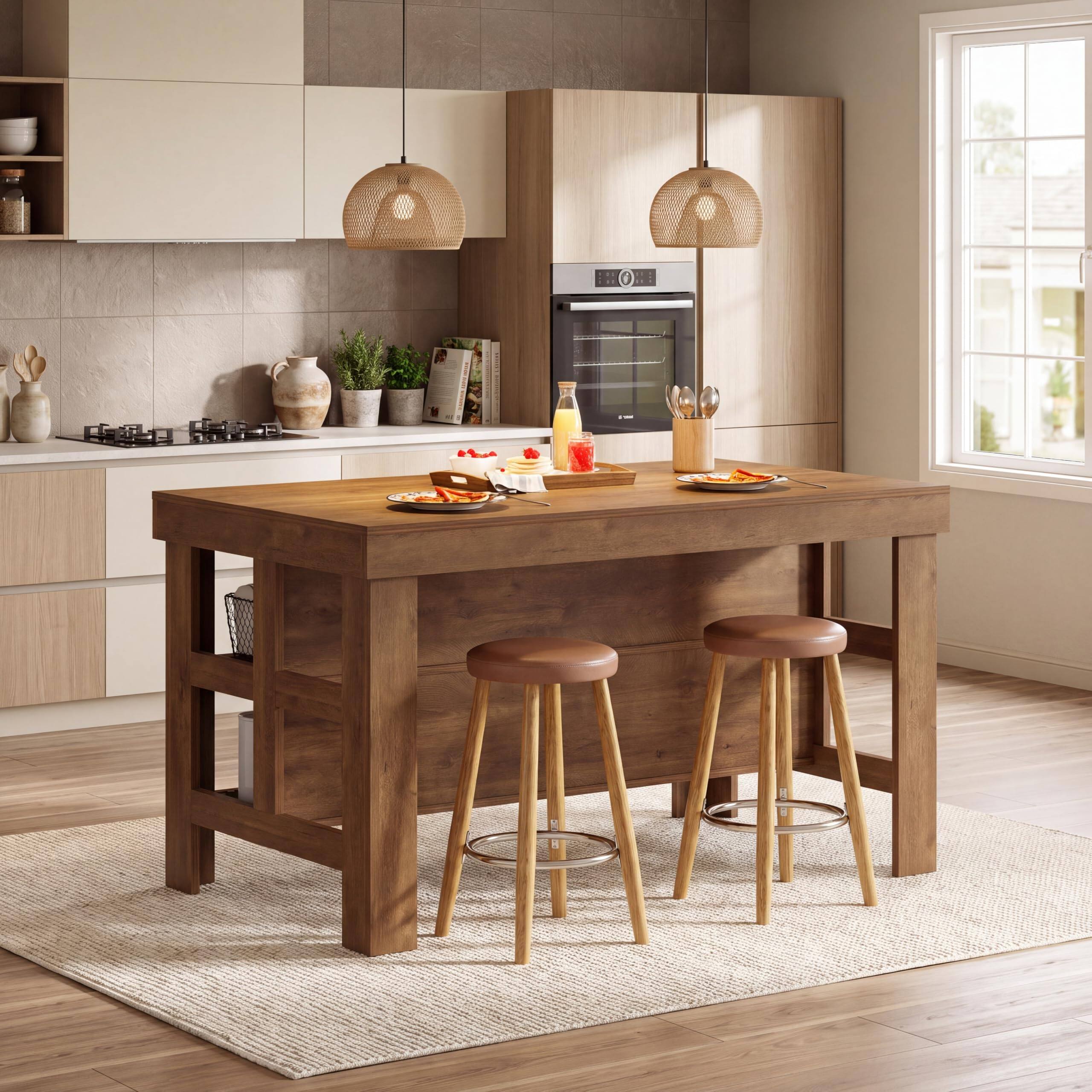 Alt View 2. Tribesigns - Kitchen Island with Storage Shelves (Vintage Brown) - Vintage Brown.
