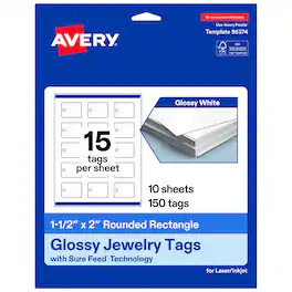Avery - Rounded Jewelry Tags, 1-1/2" x 2", Glossy 150 Total - White