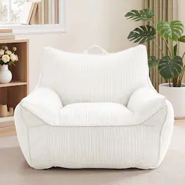 Vipbear - Bean Bag Chair for Adults, Accent Chair with Armrests, Ergonomic Sofa Chair with Pocket & Handle - Off-white
