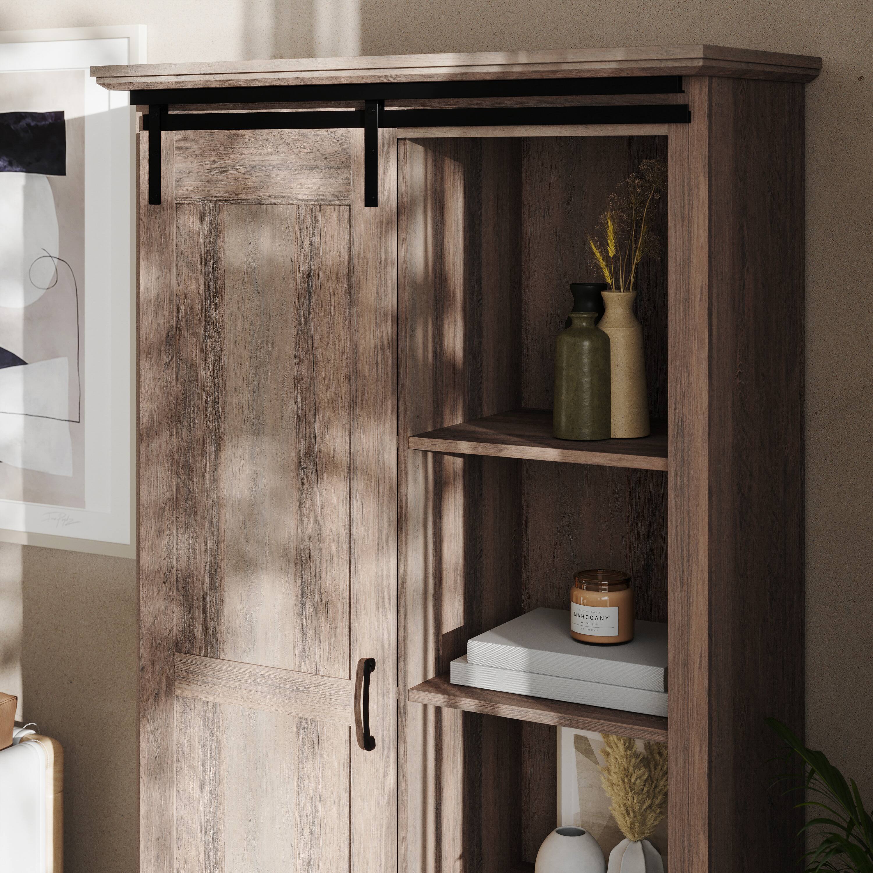 Alt View 3. Flash Furniture - Harrison 36" Wide Rustic Farmhouse Storage Cabinet Bookcase with Sliding Barn Door and 4 Adjustable and 2 Fixed Shelves - Gray.