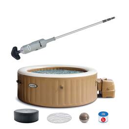 Intex - Handheld Pool Vacuum with PureSpa 4 Person Inflatable Hot Tub, Sahara Tan - Gray