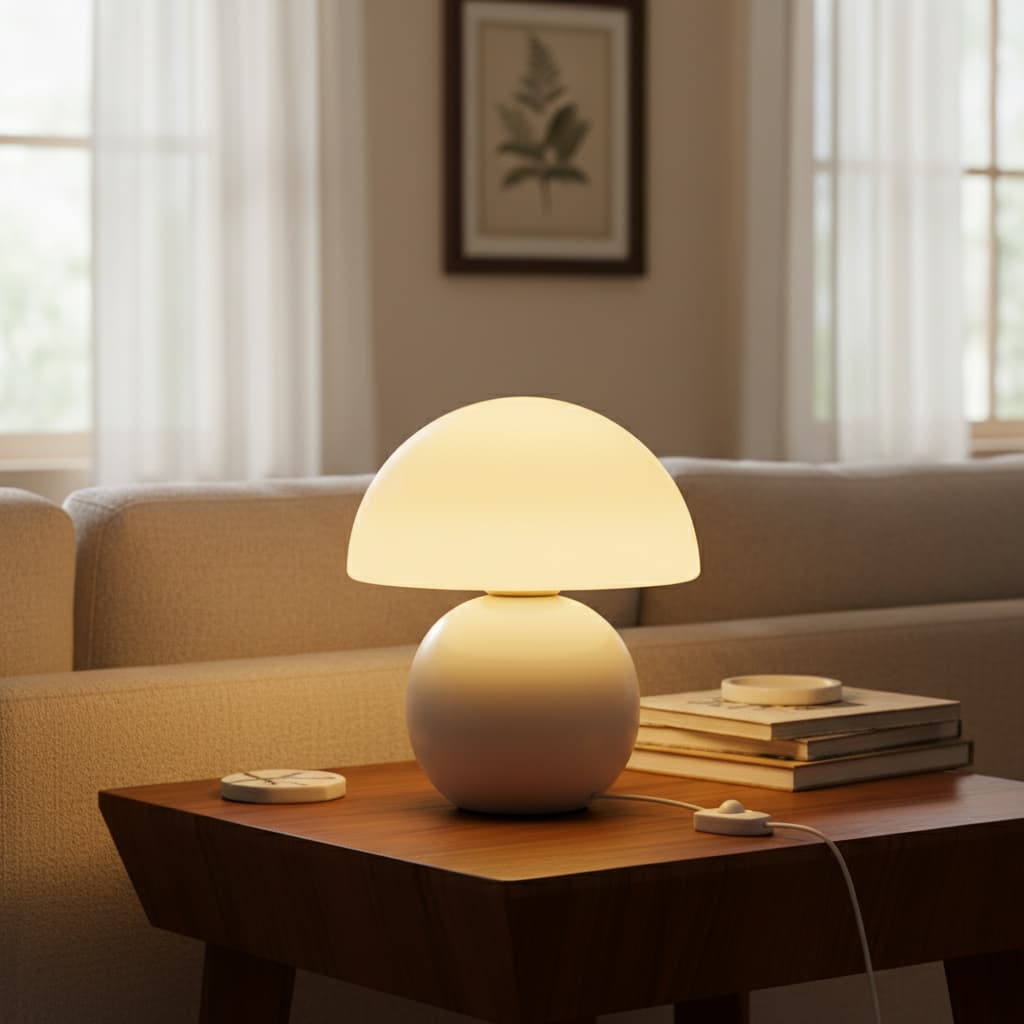 Alt View 2. FINEAK - Mushroom Table Lamp - Cute Mini Modern Bedside/Desk Lamp (White) - White.