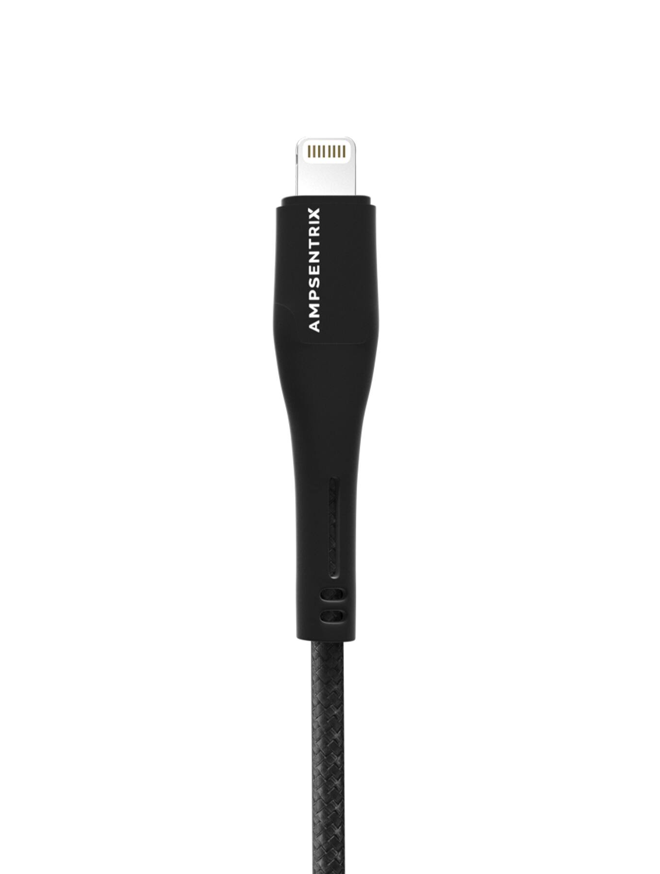 Alt View 4. Ampsentrix - 3 ft Non-MFI Lightning To USB Type C Cable (Matrix) - Black - Black.