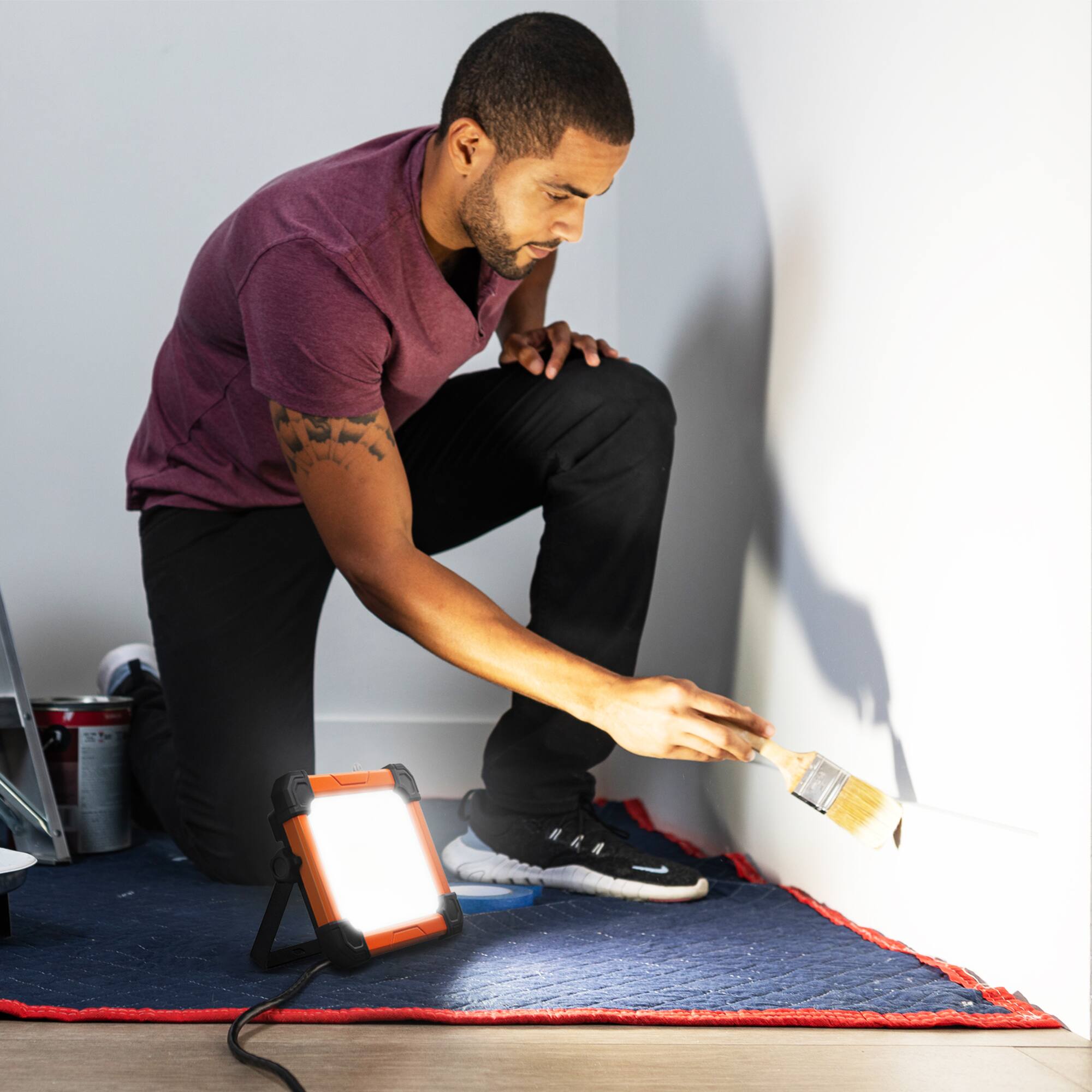 Alt View 3. Black+Decker - BLACK+DECKER AC Plug-in Panel LED Work Light with Kickstand Base, 2,000 Lumens - Orange.