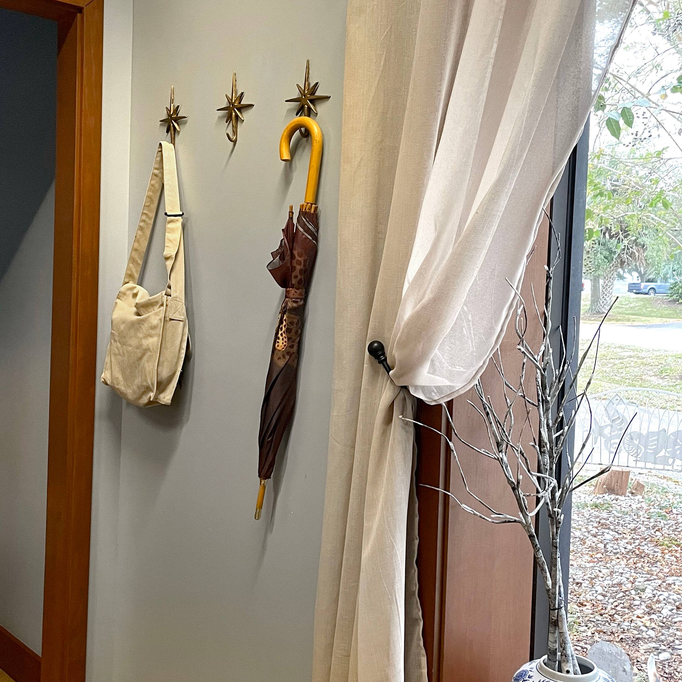 Alt View 4. Zeckos - Set of 3 Gold Finish Cast Iron Atomic Starburst Wall Hooks - Gold.