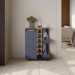 TinyHomie - Carefree bar cabinet bottle racks double side shelves modern design in Kronos Ash and Kronos Blue.