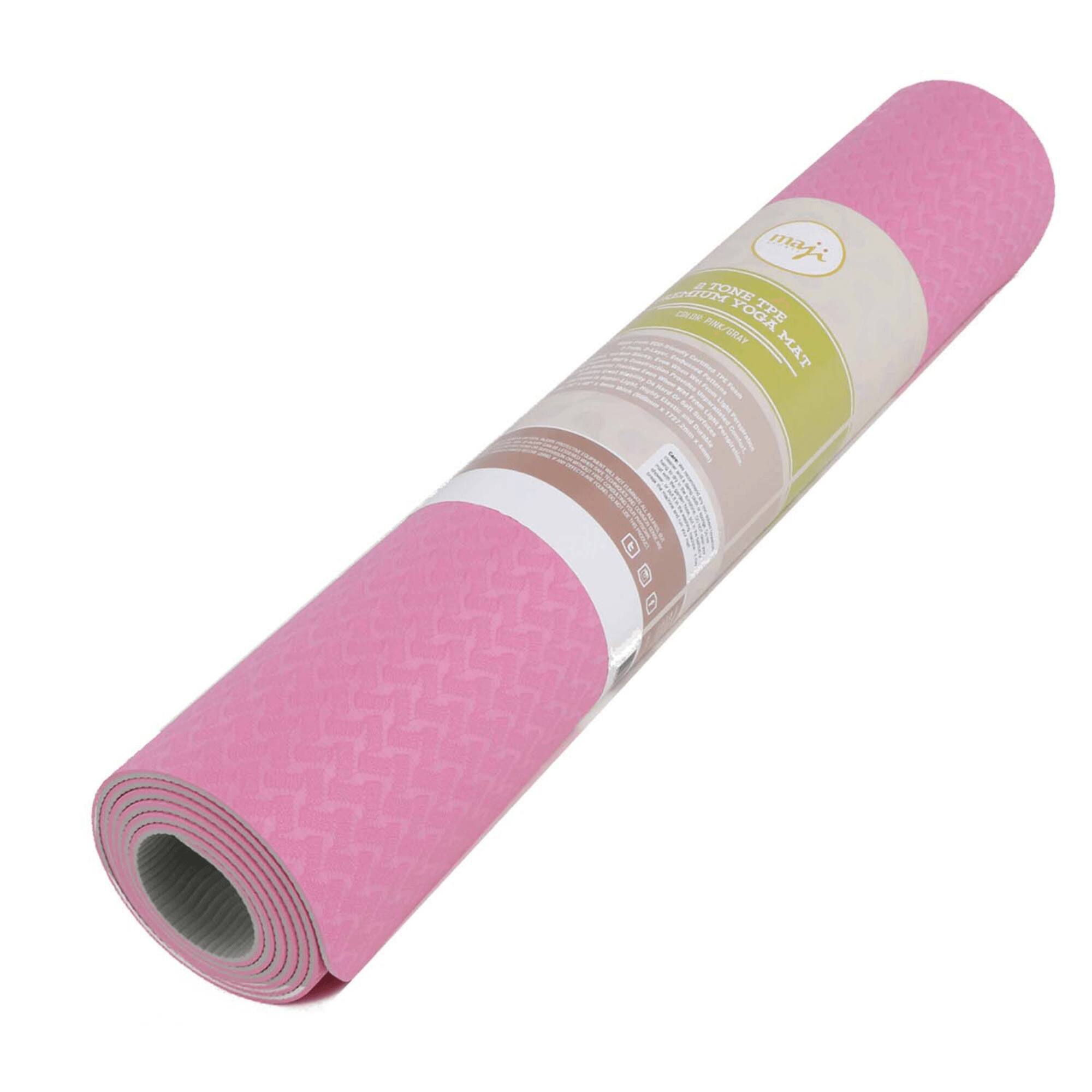 The text on the image reads:

"maja
STONE THE
MEDIUM TONE
YOGA MAT
GRIP & FLEXIBLE"