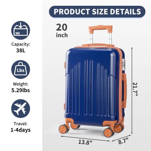 PRODUCT SIZE DETAILS

20 inch  
Capacity: 38L  
Weight: 5.29lbs  
Travel: 1-4 days  

Dimensions:  
Height: 21.7"  
Width: 13.8"  
Depth: 8.7"