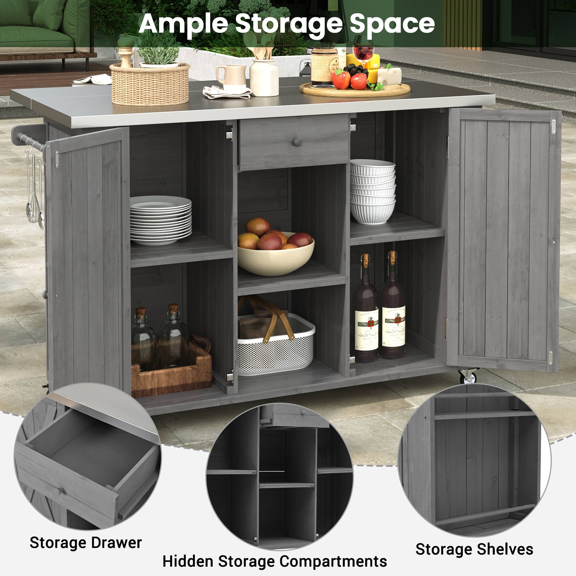 Ample Storage Space

- Storage Drawer
- Storage Shelves
- Hidden Storage Compartments