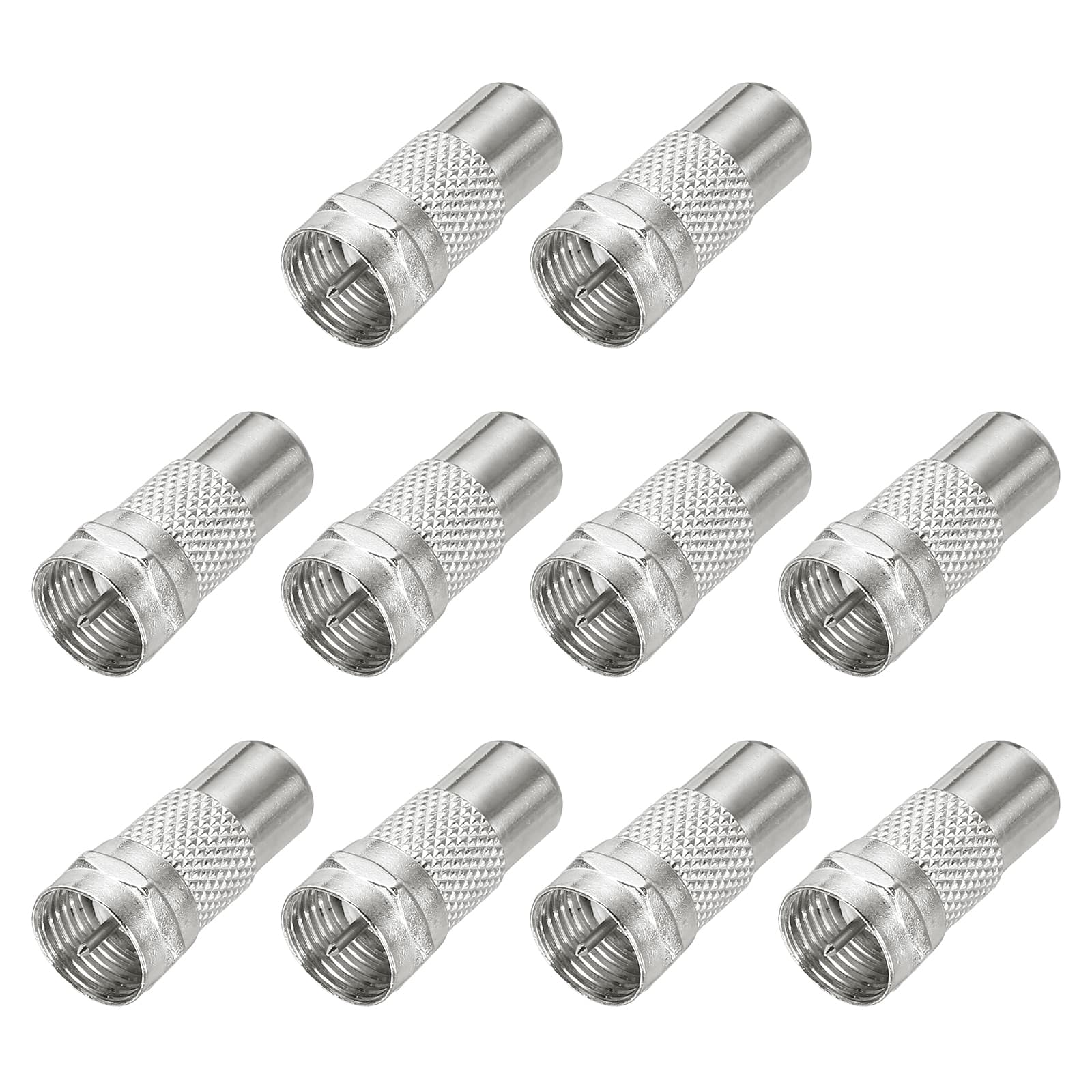 Unique Bargains - 10pcs Coaxial Connector, F Male to RCA Female, 75 Ohm Nickel Plated, 23x10.5mm, for Broadcast, Antenna - Silver