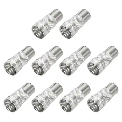 Front. Unique Bargains - 10pcs Coaxial Connector, F Male to RCA Female, 75 Ohm Nickel Plated, 23x10.5mm, for Broadcast, Antenna - Silver.