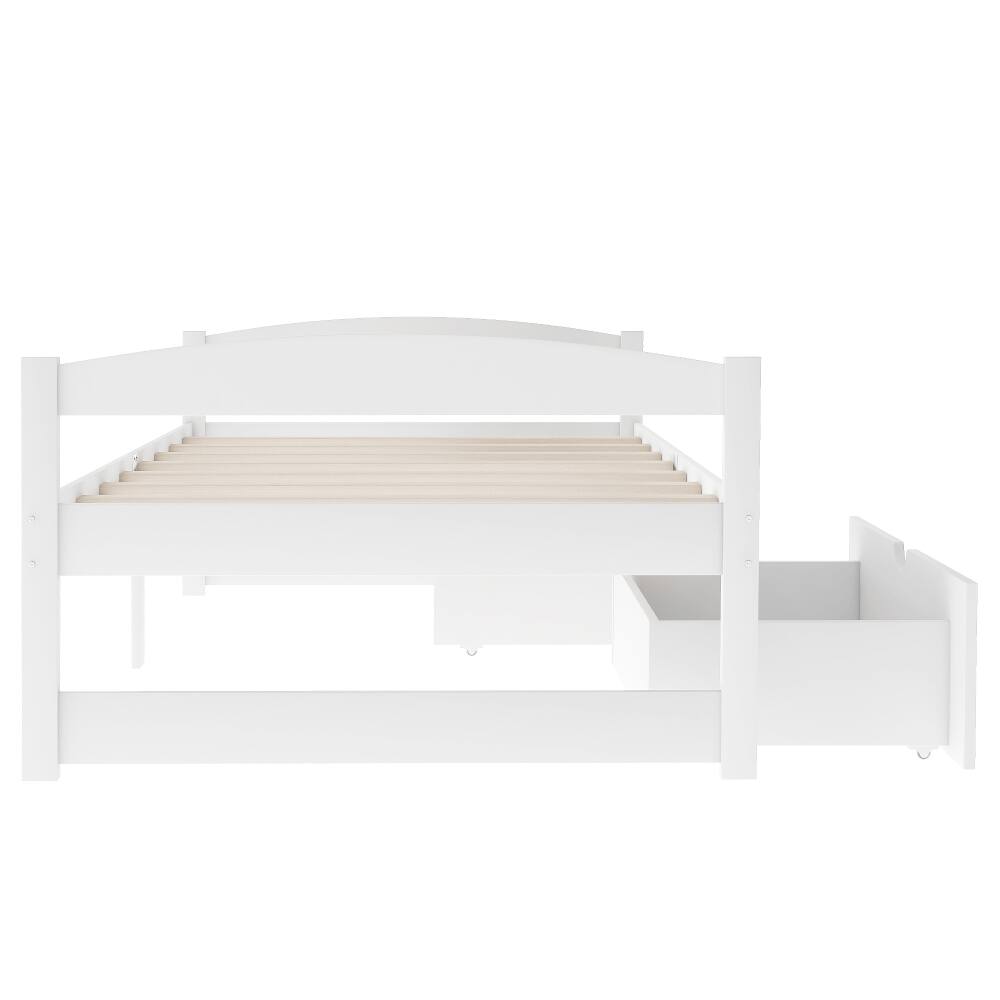 Alt View 6. Loheer - Loheer Twin Platform Bed White Pine Wood with 2 Storage Drawers - White.