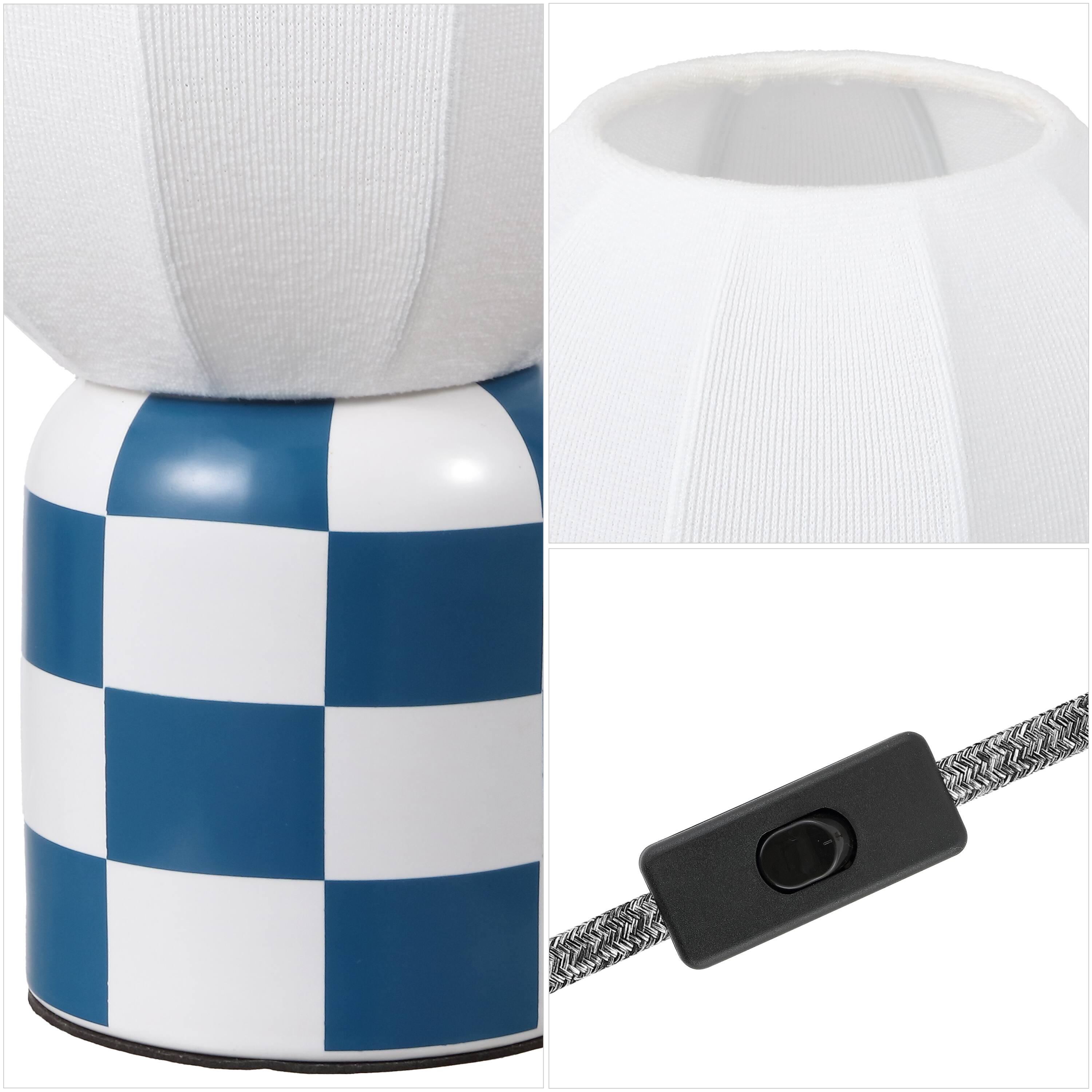 Alt View 4. Jonathan Y - Valarie 10.3 in. Contemporary Modern Checkerboard Ceramic with Ribbed Cocoon Globe Shade LED Mini Table Lamp, Navy/White - Navy/White.