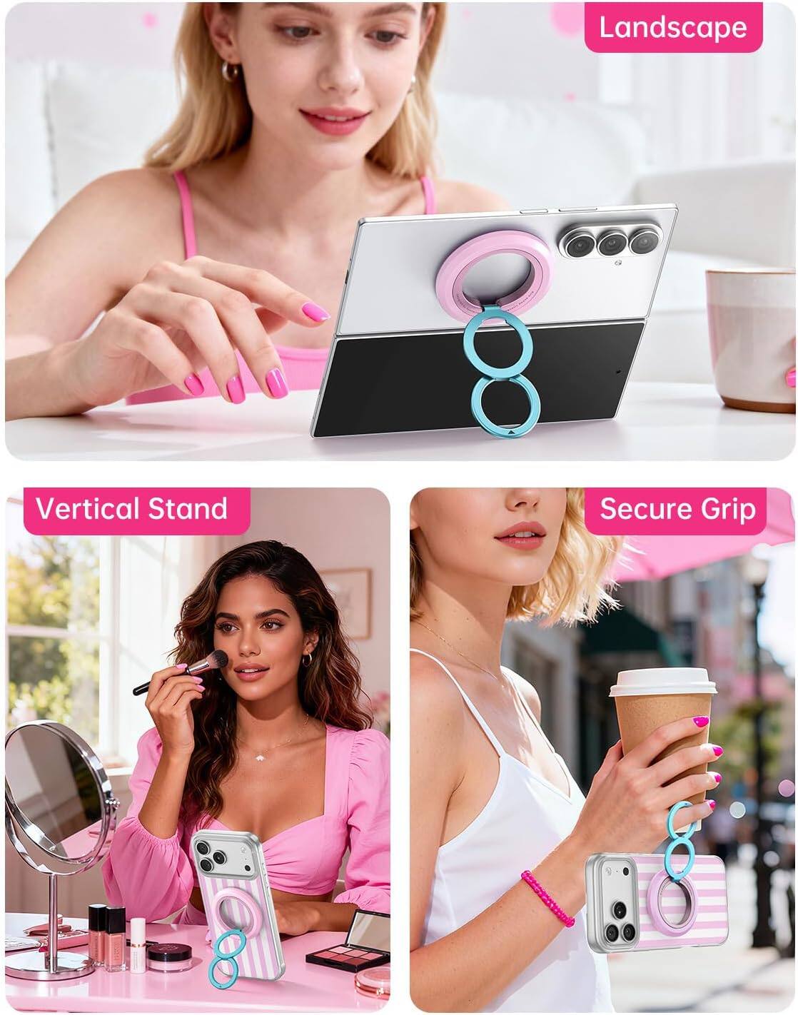 Landscape  
Vertical Stand  
Secure Grip
