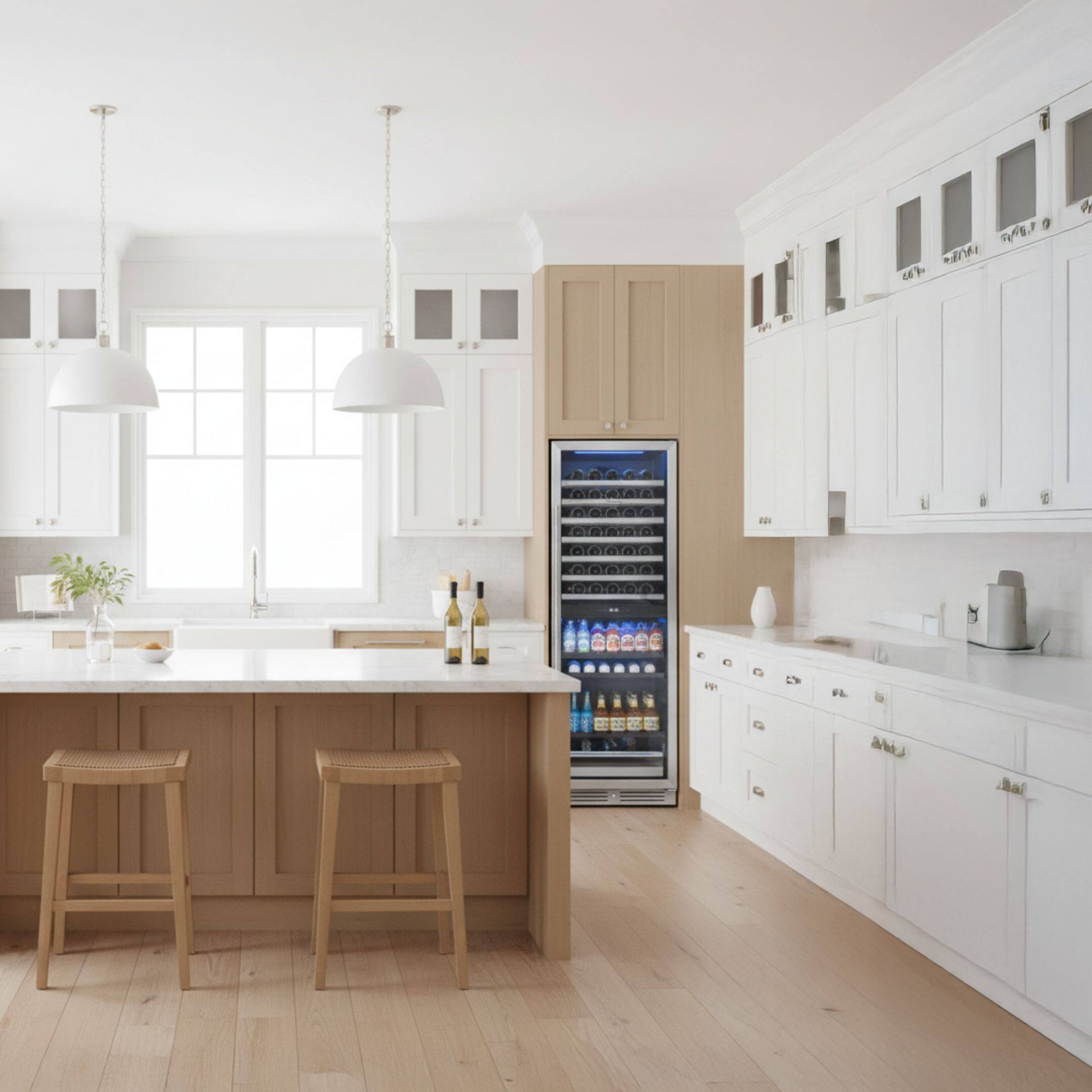 Left. Yeego - Yeego 24 Inch Built-In Dual Zone Wine Cooler Refrigerator, Holds 77 Bottles & 182 Cans, Stainless Steel, for Home, Bar - Stainless Steel.