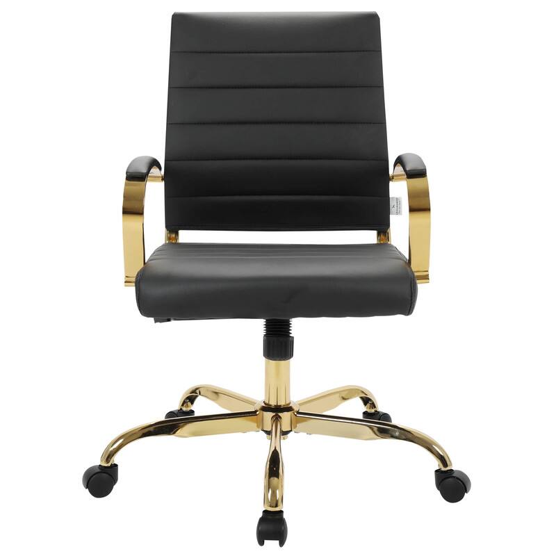 Alt View 2. LeisureMod - Benmar Leather Office Chair with Gold Accents, Adjustable Height, Swivel, Ergonomic Design for Home Office or Workspace - Black.