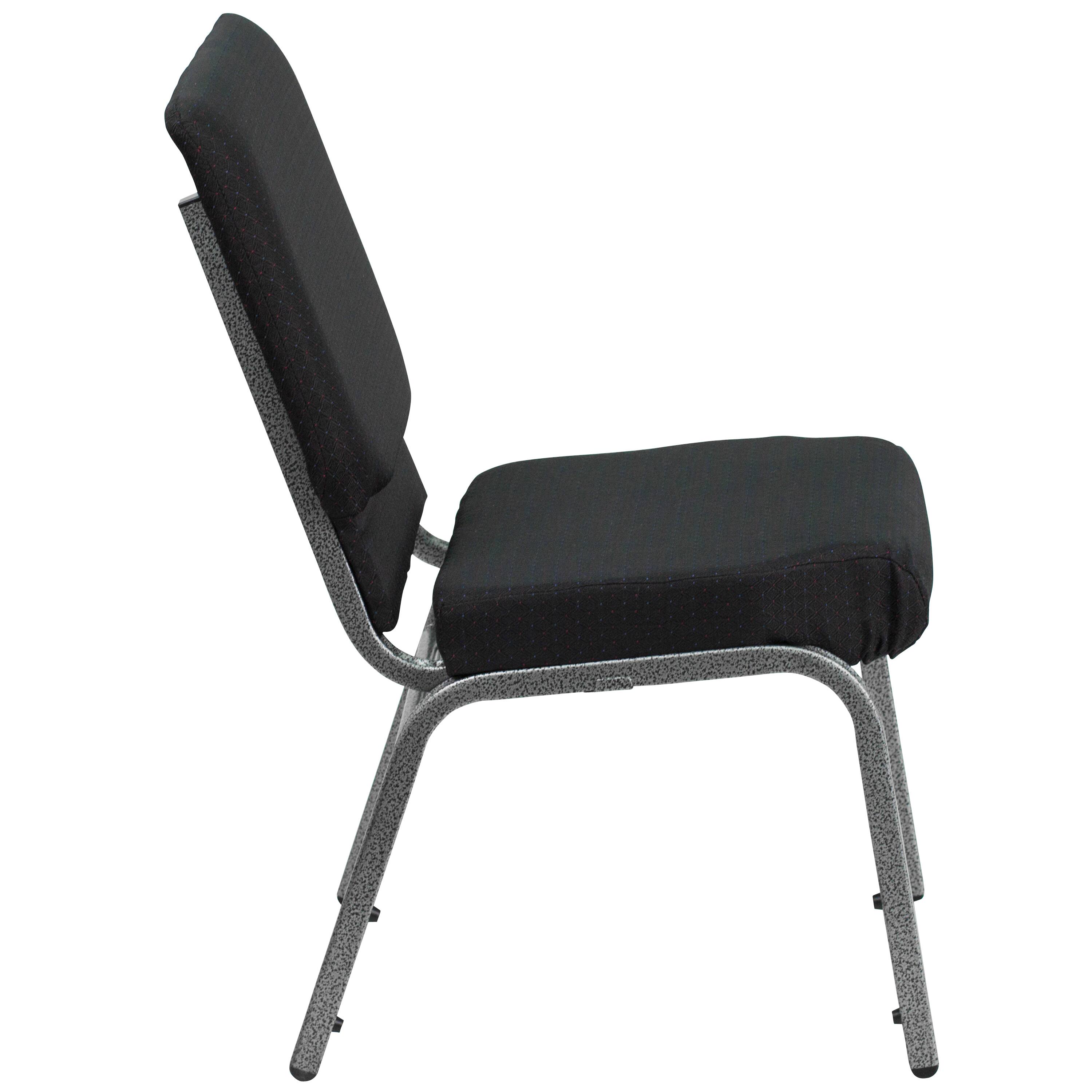 Alt View 6. Emma + Oliver - 4 Pack 18.5''W Stacking Church Chair - Black Patterned Fabric/Silver Vein Frame.