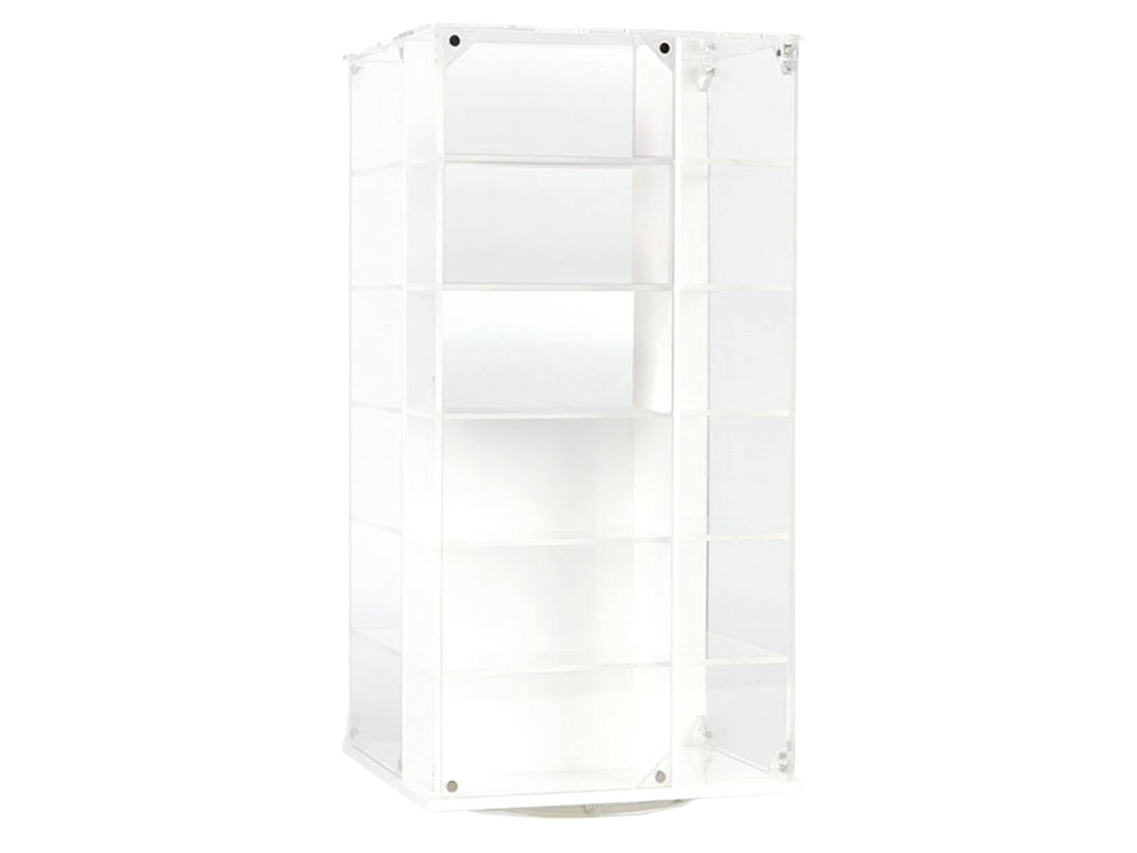 Alt View 1. Mijo Exclusives - Acrylitower Showcase 24 Car Display Desktop Spinner with Cover White "Mijo Exclusives" for 1/64 Scale Models.