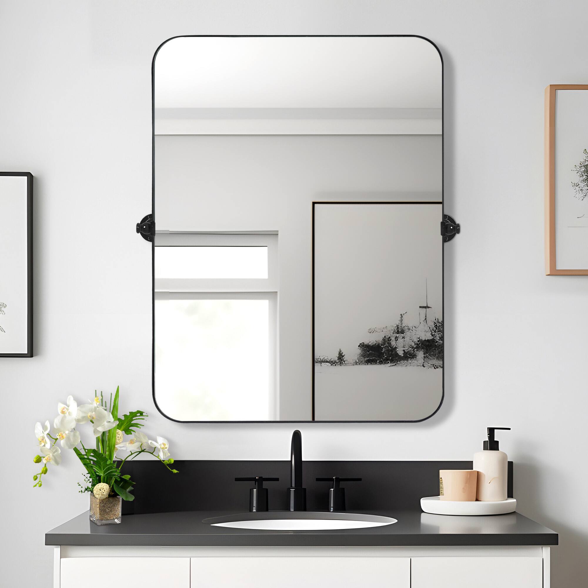 Alt View 2. PexFix - Modern Metal Frame Bathroom Mirror, 24x32 in. Rectangle, Wall-Mounted for Vanity & Powder Room - Gold.