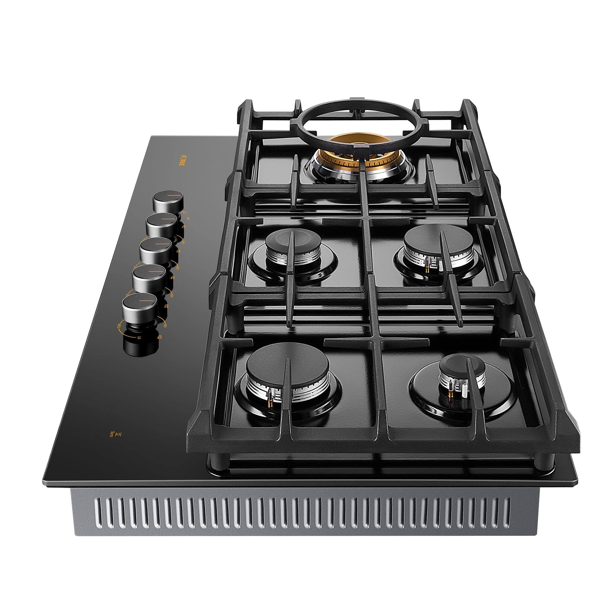 Alt View 1. FOTILE - FOTILE Tri-Ring 36" Gas Cooktop in Tempered Glass with 5 Burners Including Flame Failure Device - Black.