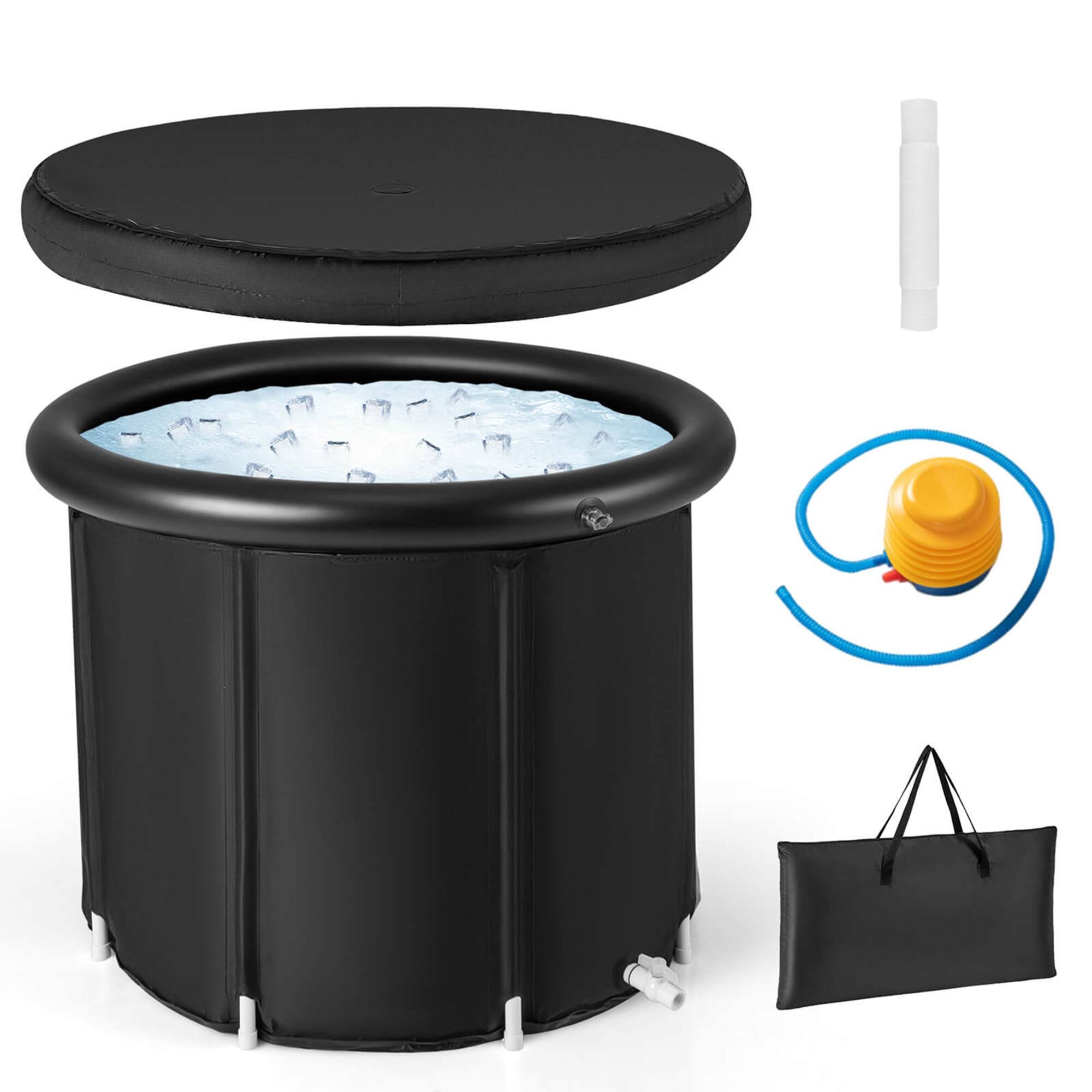 Front. Costway - Portable Ice Bath Tub Multiple Layered Foldable Freestanding Bath Tub - Black.