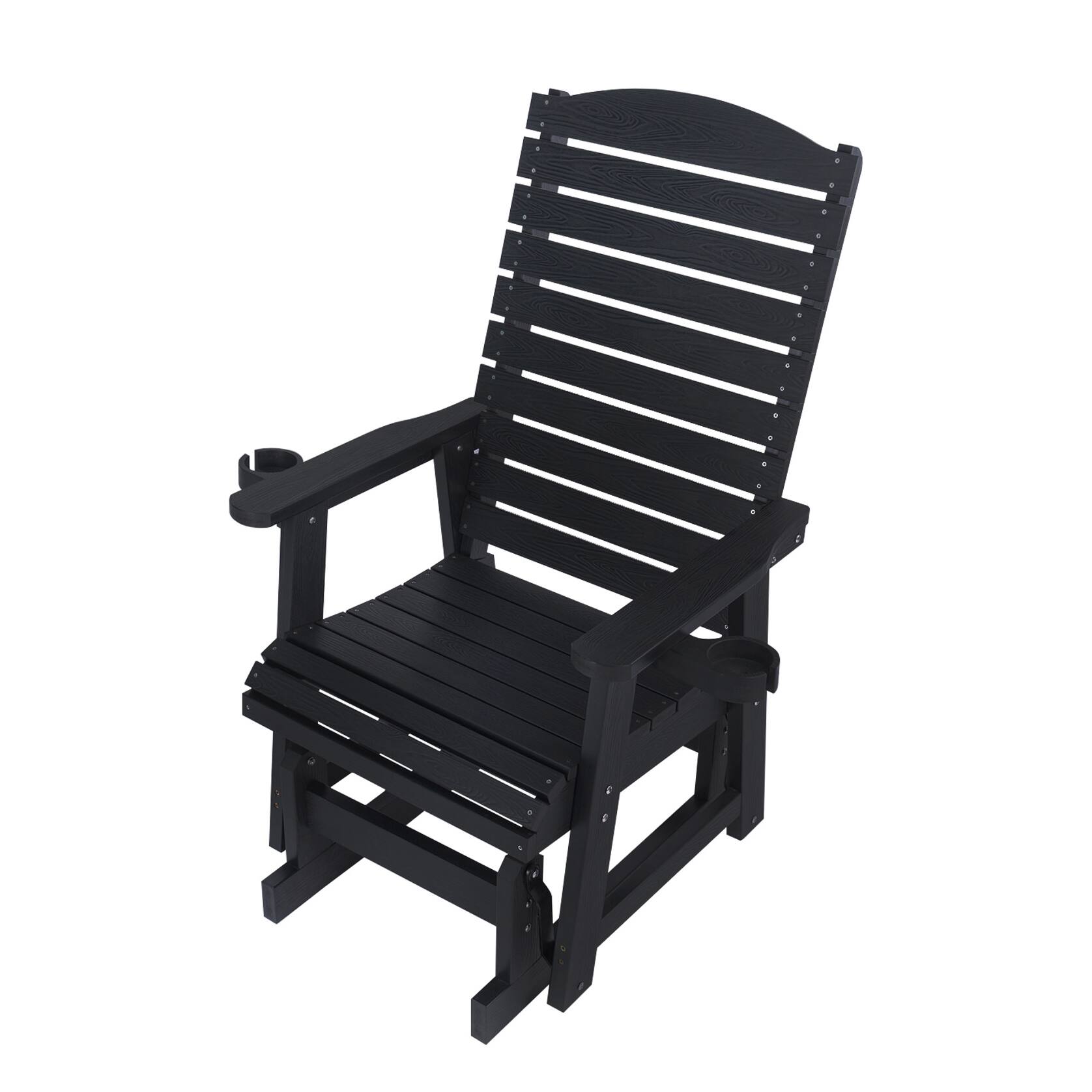 Angle. Fortune Candy - Poly Lumber Patio Glider w/Cup Holders, High Backrest and Deep Contoured Seat, HIPS Material, Heavy Duty 700lb - Black.