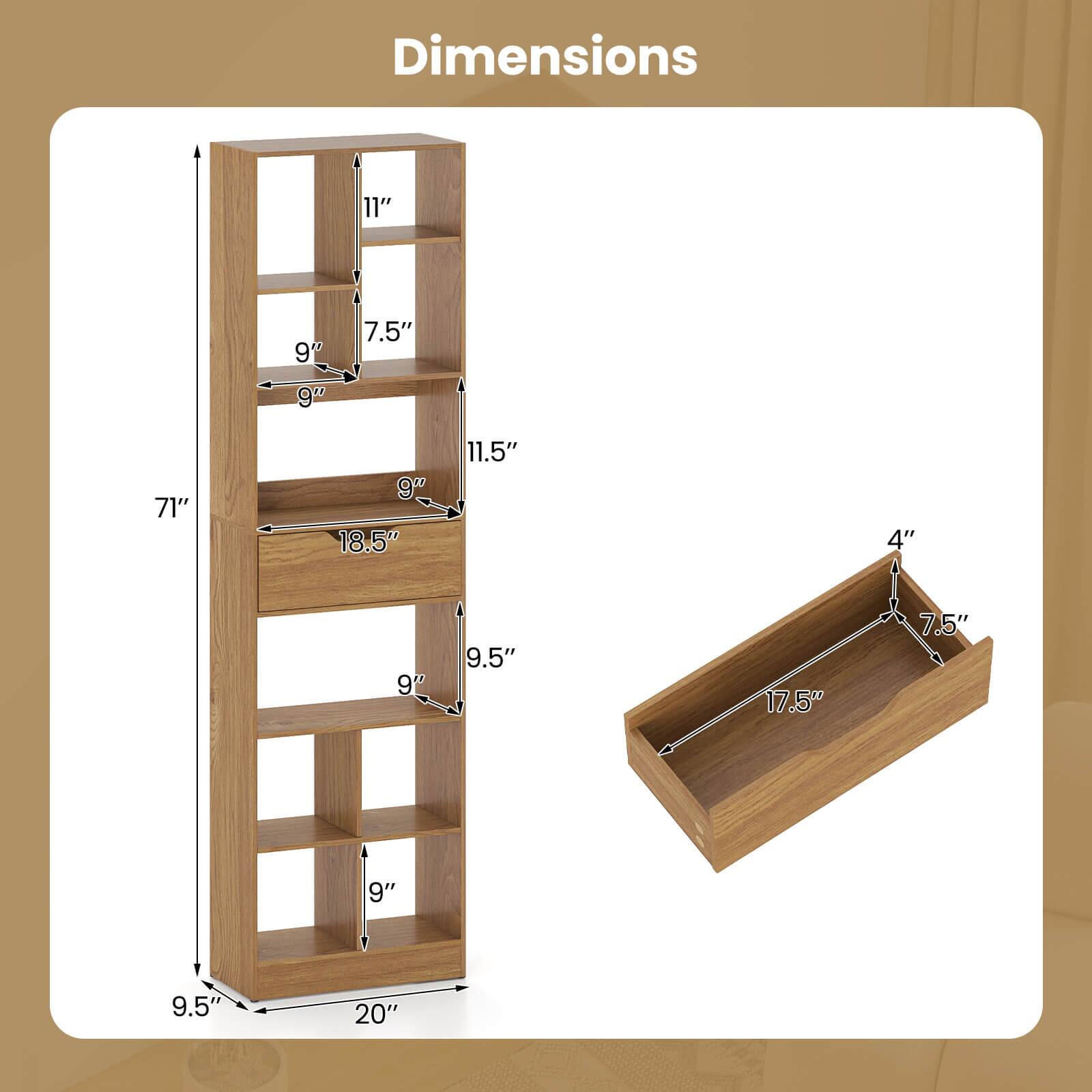 Dimensions: 11" x 9" x 7.5" x 9" x 71" x 9" x 18.5" x 11.5" x 4" x 9" x 9.5" x 17.5" x 7.5" x 9" x 9.5" x 20"