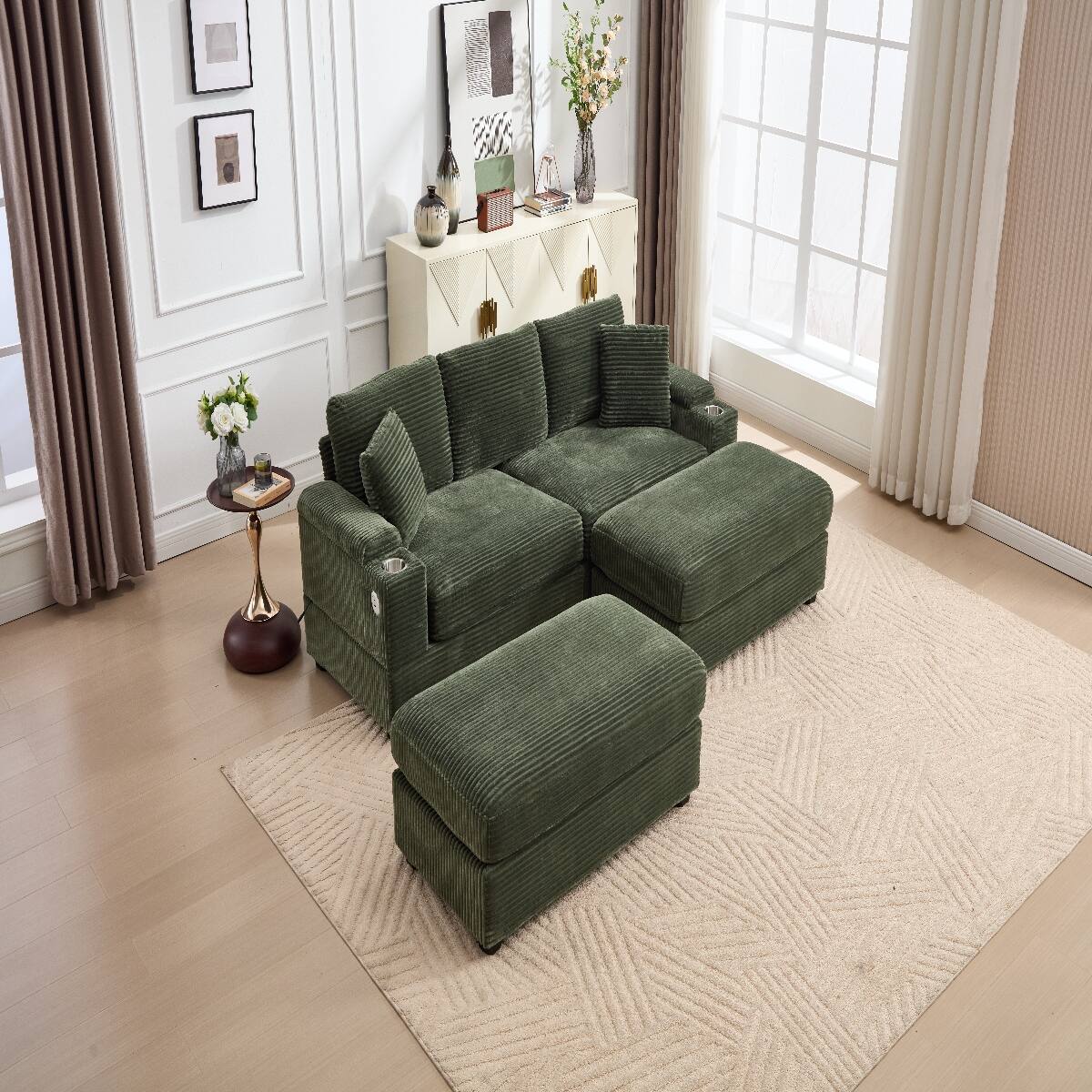 Left. Ropilly - Ropilly Modular Sectional Sofa, Deep Seat Convertible Sofa Bed, Green Corduroy Upholstered 4 Seat Couch - Green.