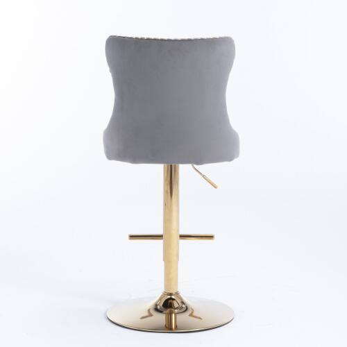 Alt View 1. LUCKY ONE - Assembled Adjustable Height Swivel Bar Stool Set of 2 Velvet Tufted with Golden Metal Base - Gray.