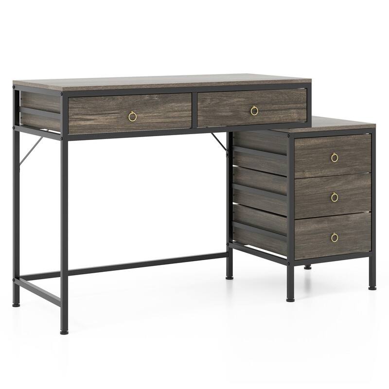 Alt View 4. WELLFOR - 51" Computer Desk with 5 Drawers & Printer Stand, Writing Desk for Home Office - Grey.