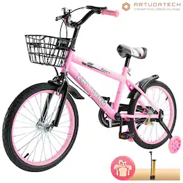 Topteng - 18-Inch Kids Bike with Adjustable Seat & Training Wheels, High carbon steel frame for Boys and Grils - Pink