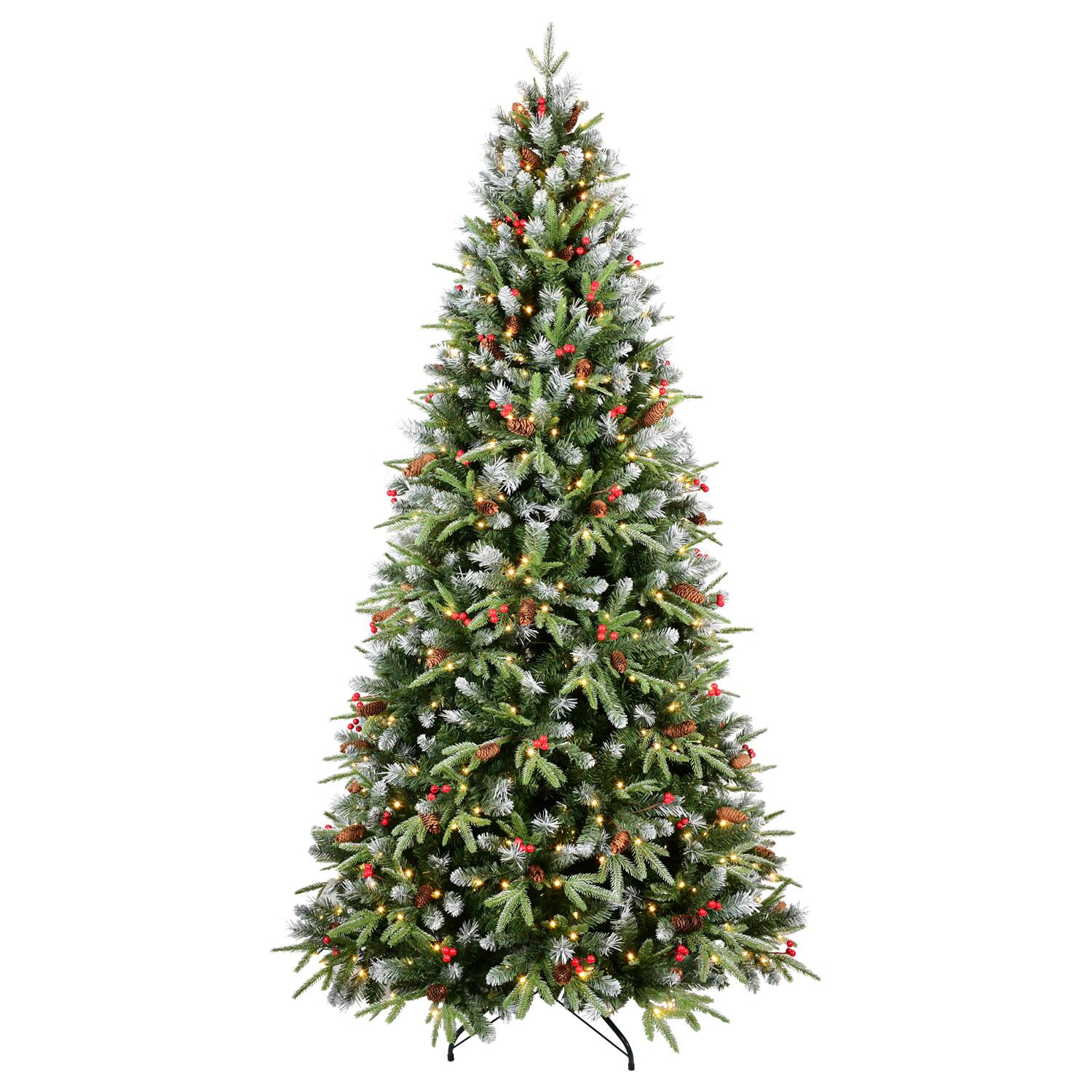 Front. Spaco - Spaco 7FT Foldable Artificial Christmas Tree with Berries Pine Cones and LED Light - Green.