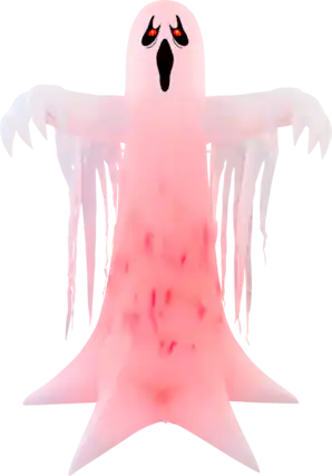 Front. GOOSH Inflatables - GOOSH 8.2FT Animated Inflatable Ghost with Red LED Lights – Spooky Light-Up Halloween Yard Decoration - White.
