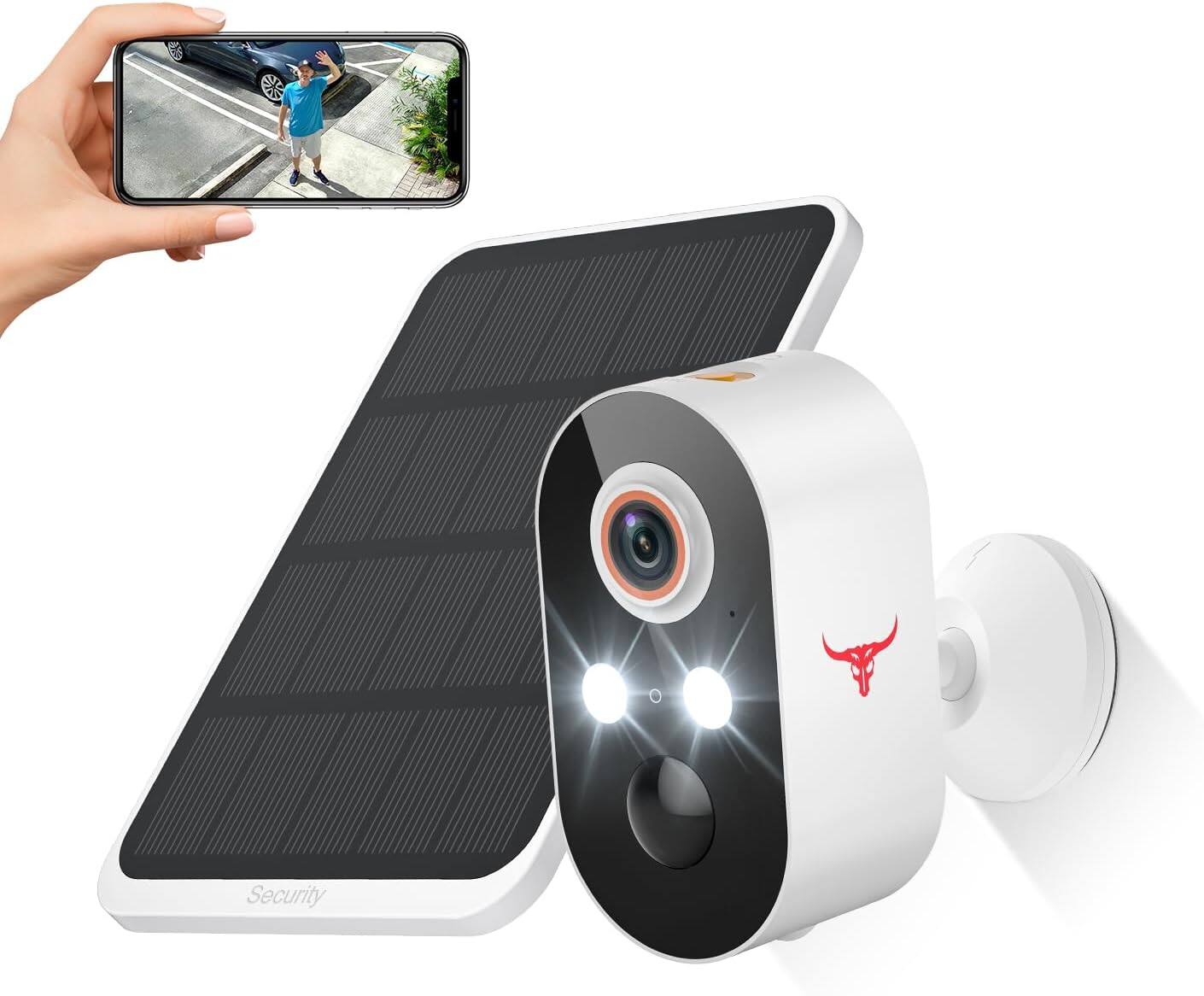 Front. ACJPR - 1080p Wireless Security Camera with Solar Panel, AI Detection & Night Vision.
