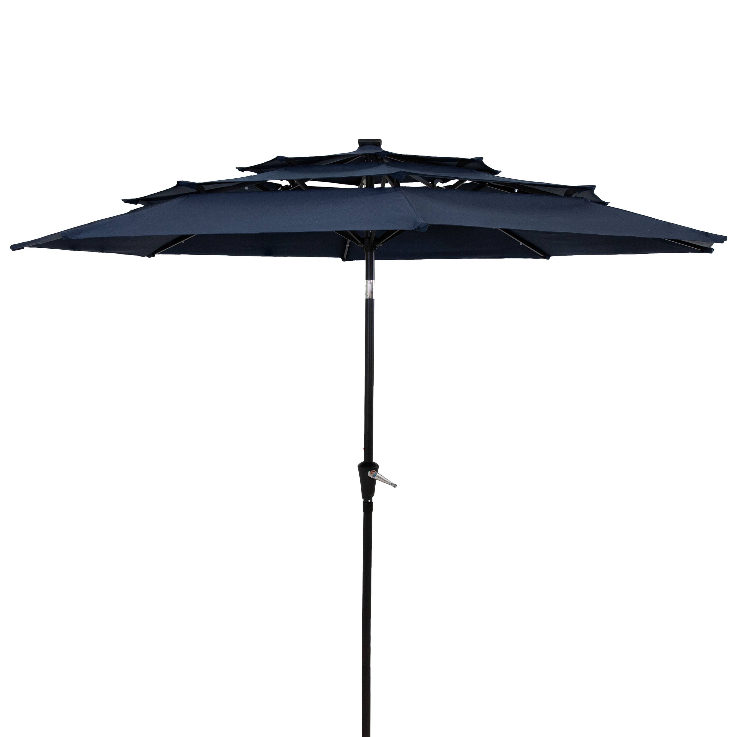 Alt View 7. Sunnydaze - 3-Tier Outdoor Solar Patio Umbrella with Tilt and Crank - Navy Blue.