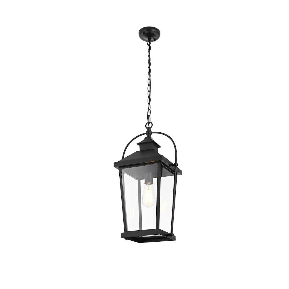 Angle. Elegant Lighting - Luz 21 inch Outdoor Pendant in Black - Black And Clear.