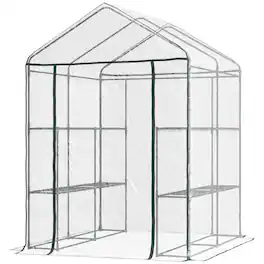 Outsunny - x 5' x 6' Mini Walk-in Greenhouse Kit, Portable Green House with 3 Tier Shelves, Roll-Up Door
