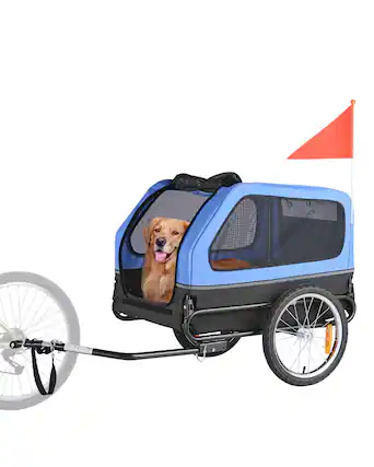Front. VEVOR - Dog Bike Trailer, Supports up to 88 lbs, Pet Cart Bicycle Carrier for Small & Large Dogs, Easy Folding Frame - Blue + Black.